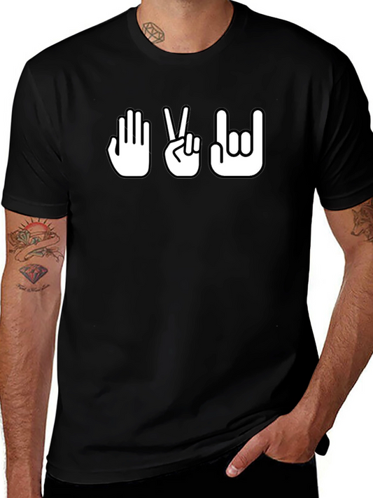 Rock Paper Scissors Hand Sign Graphic Tee - Black