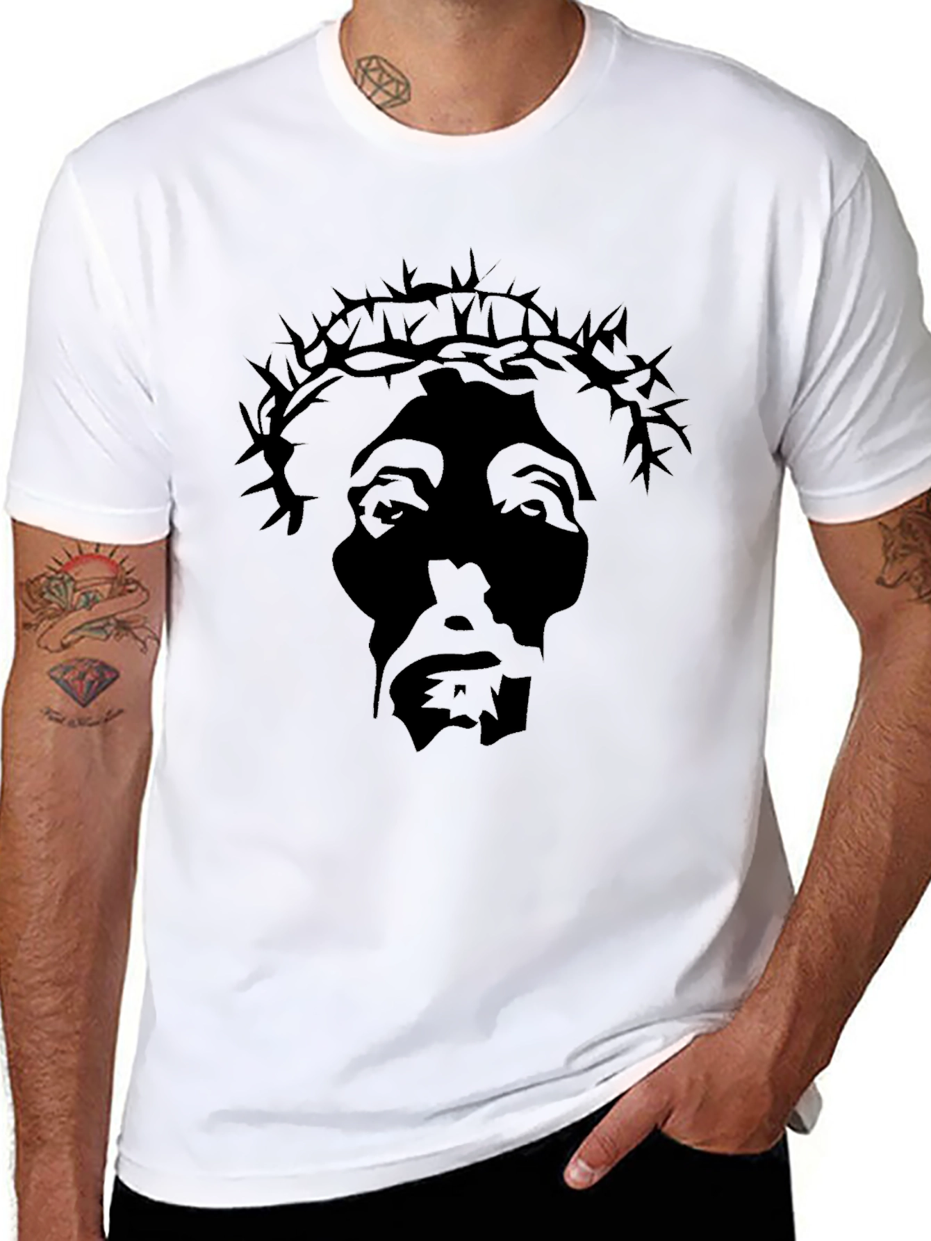Black Graphic T-Shirt - Crown of Thorns Design