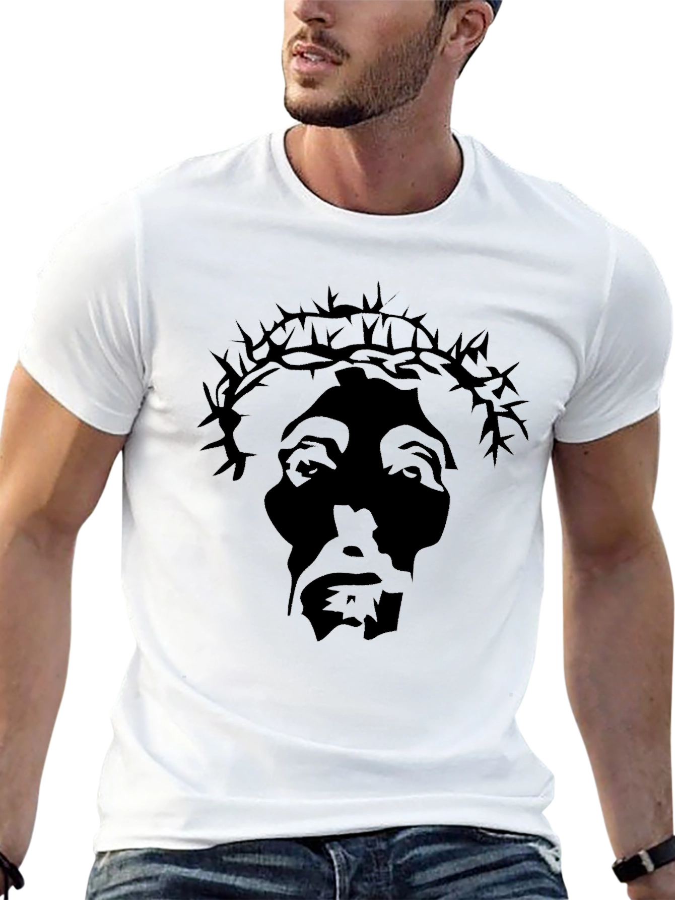 Black Graphic T-Shirt - Crown of Thorns Design