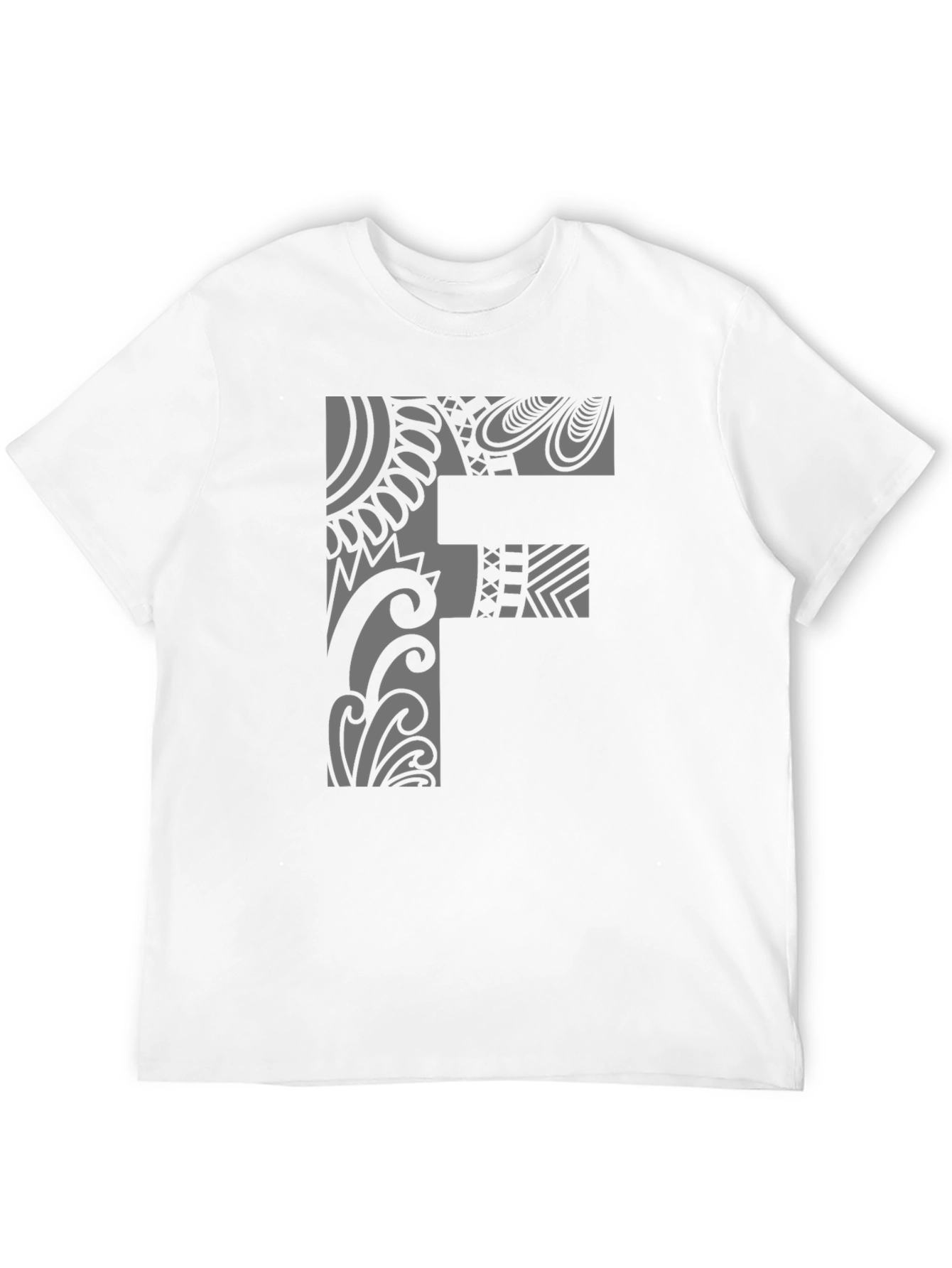 Tribal Pattern F Letter Black T-Shirt