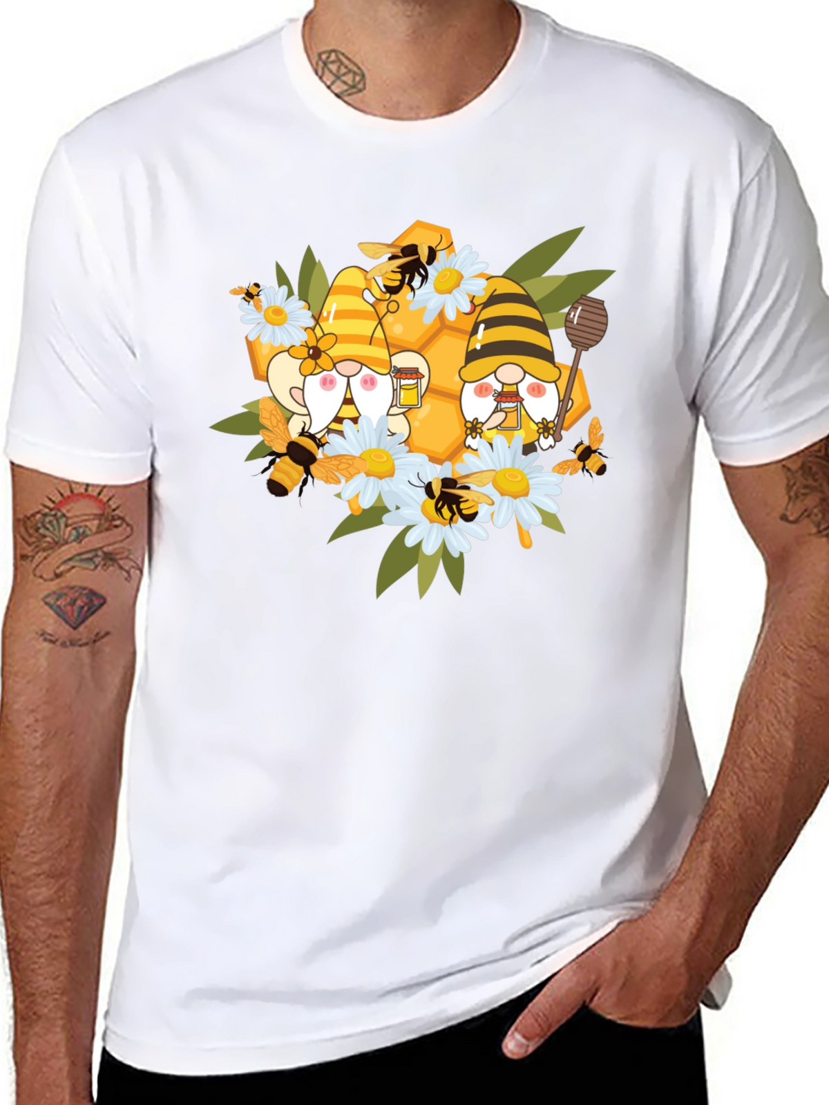Gnome Bee Honeycomb T-Shirt: Whimsical Graphic Tee