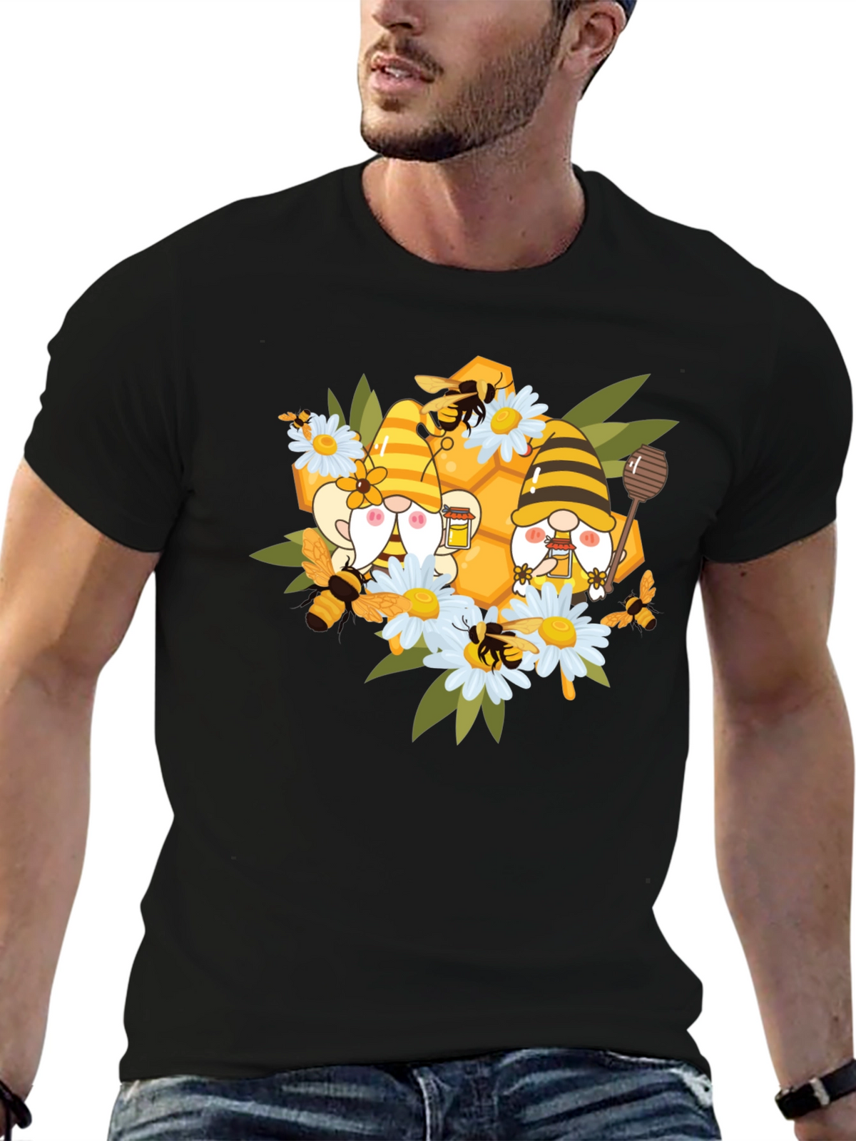 Gnome Bee Honeycomb T-Shirt: Whimsical Graphic Tee