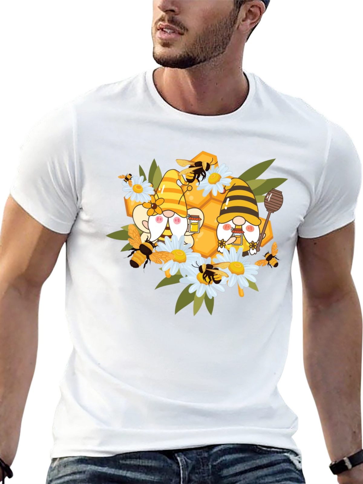Gnome Bee Honeycomb T-Shirt: Whimsical Graphic Tee