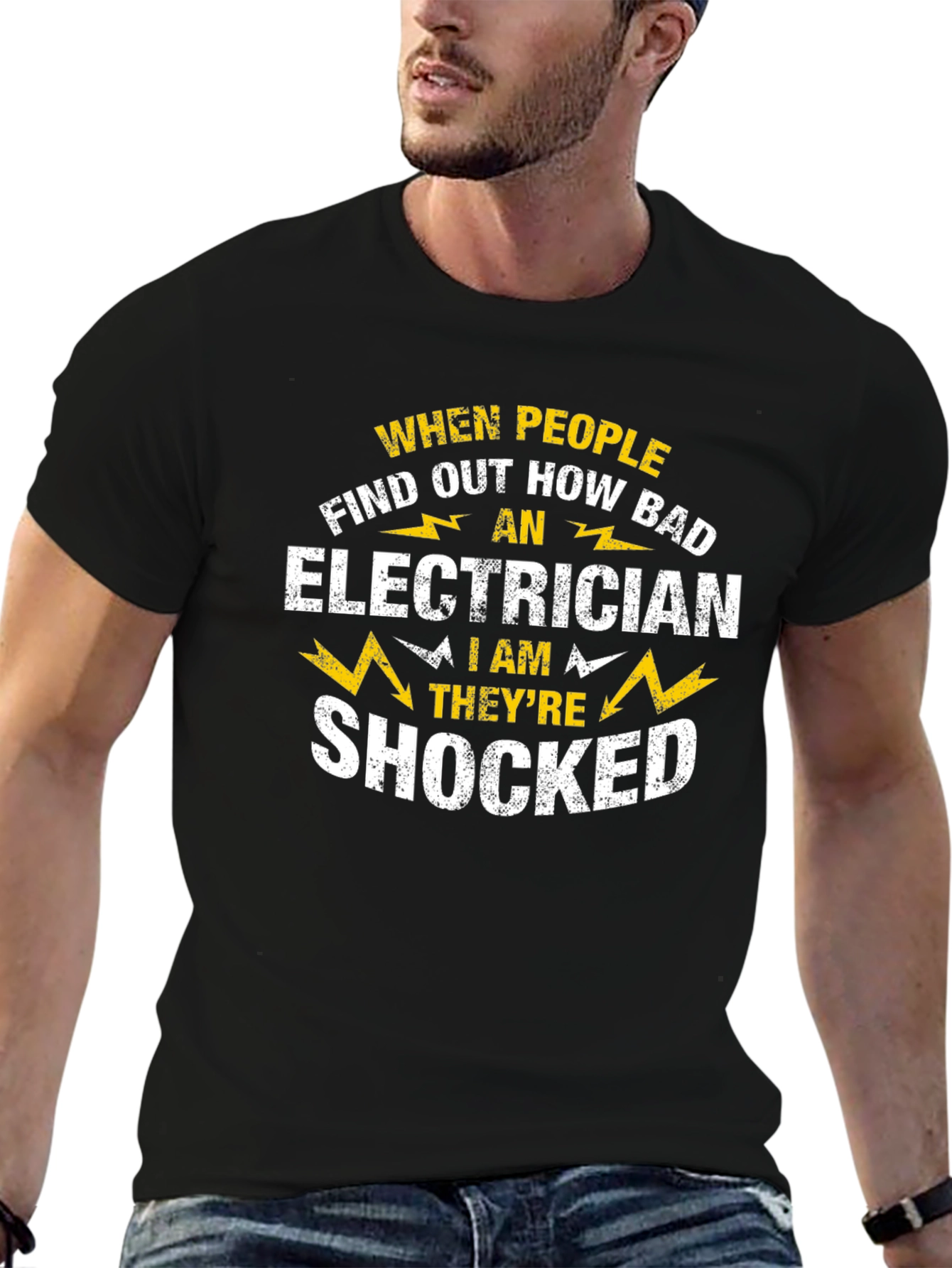 Electrician Shocked Funny Humor Mens Black T-Shirt