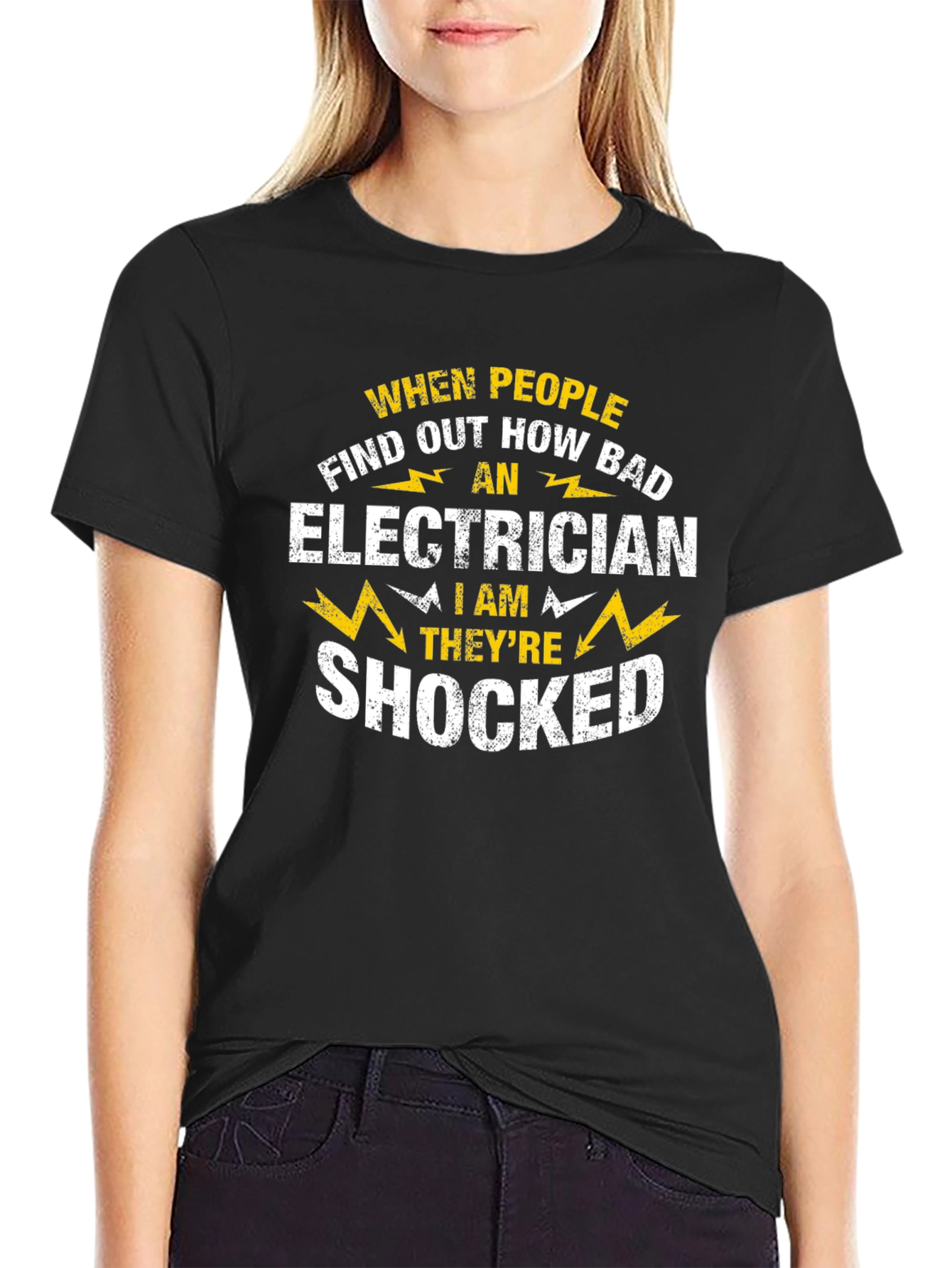 Electrician Shocked Funny Humor Mens Black T-Shirt