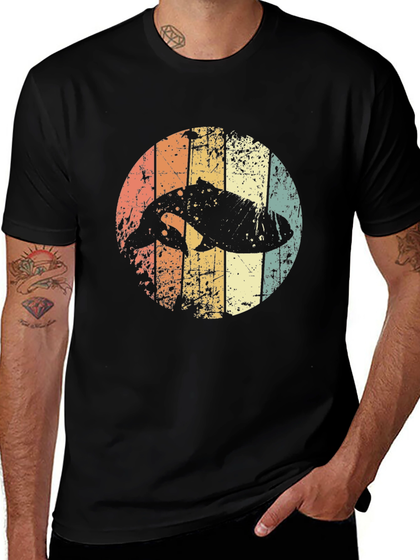 Retro Dolphin Graphic Tee - Distressed Print