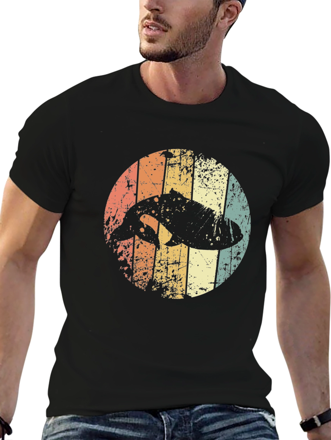 Retro Dolphin Graphic Tee - Distressed Print