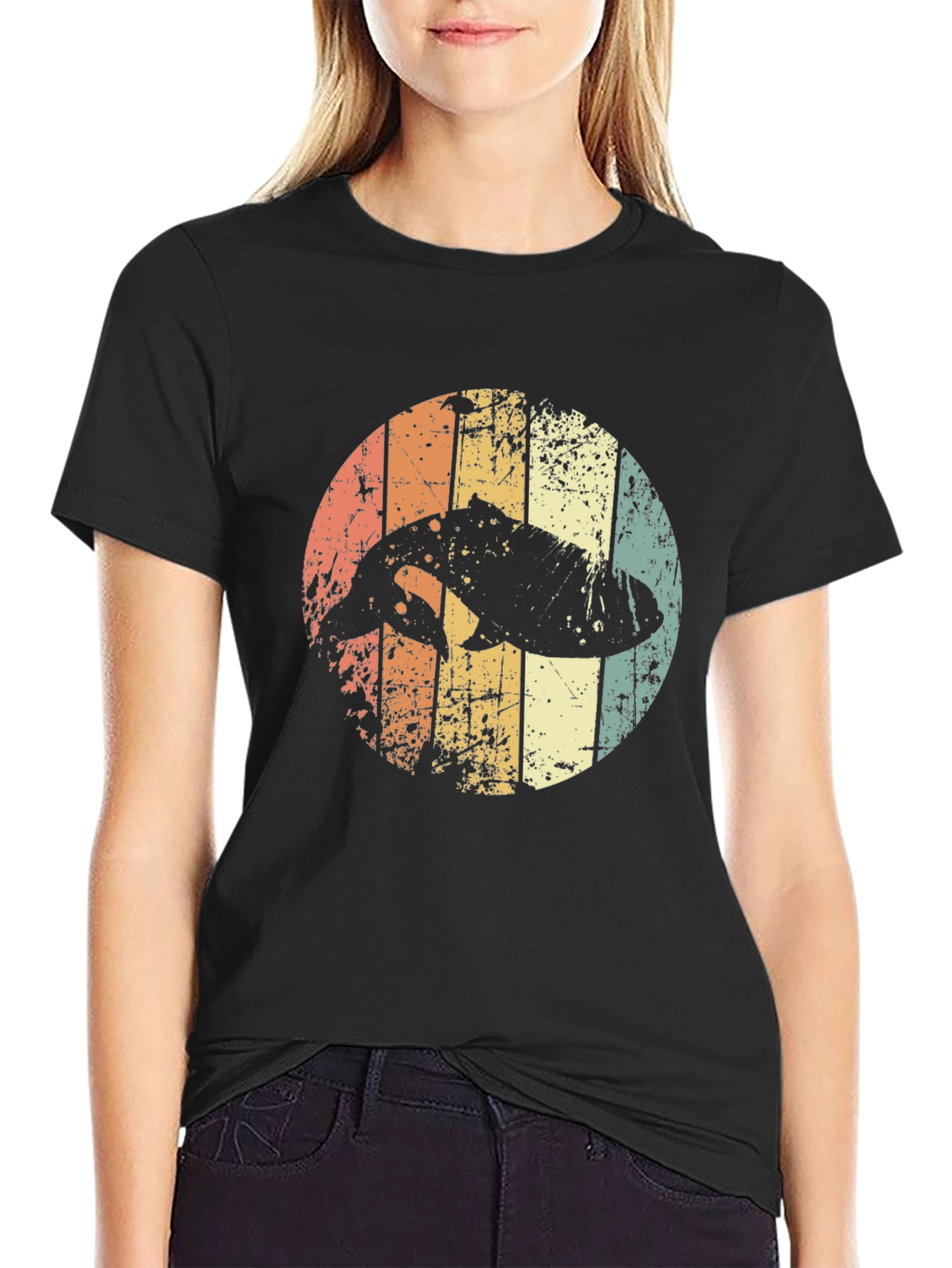 Retro Dolphin Graphic Tee - Distressed Print