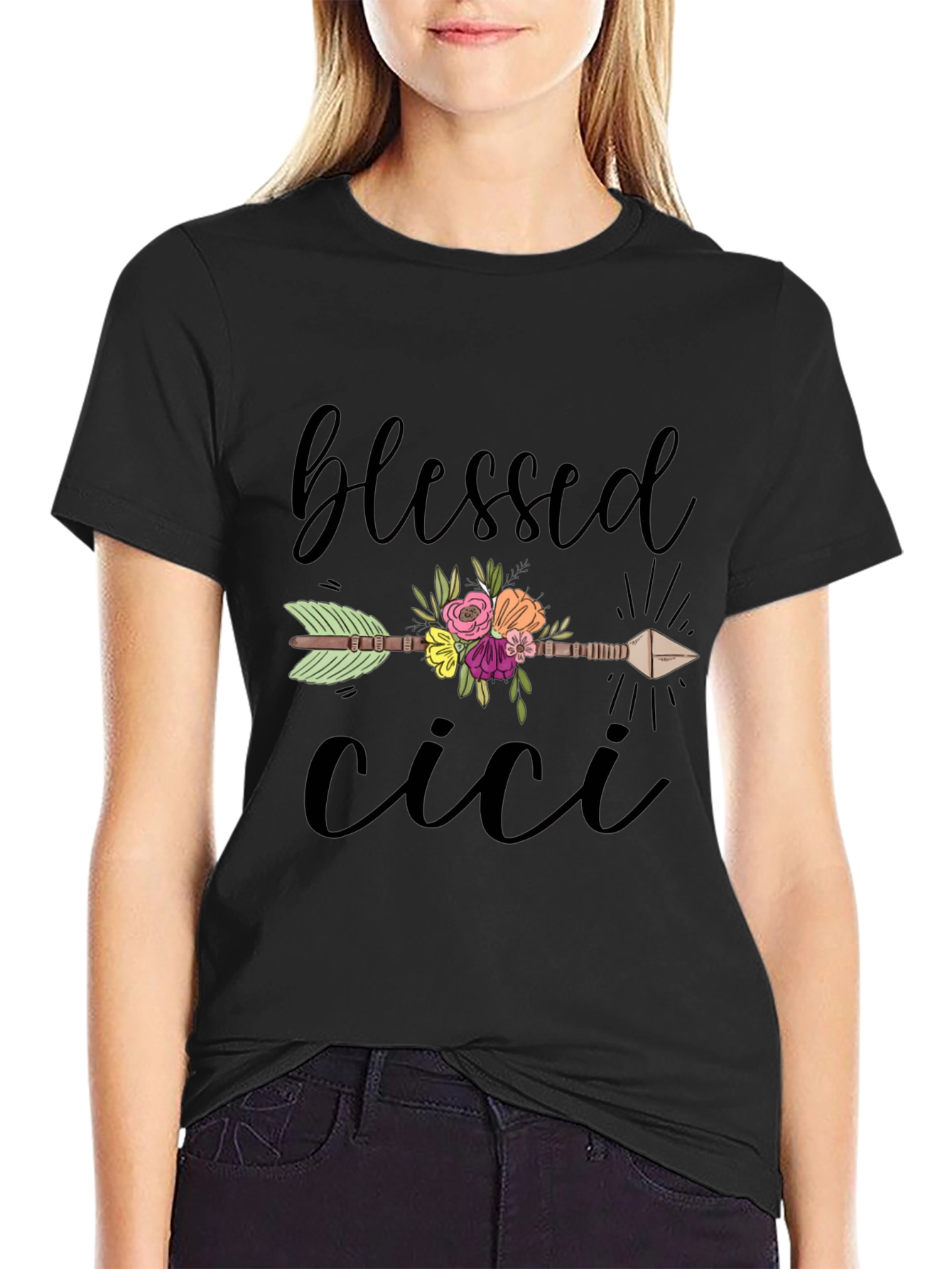 Blessed Cici Graphic Tee - Casual Black T-Shirt