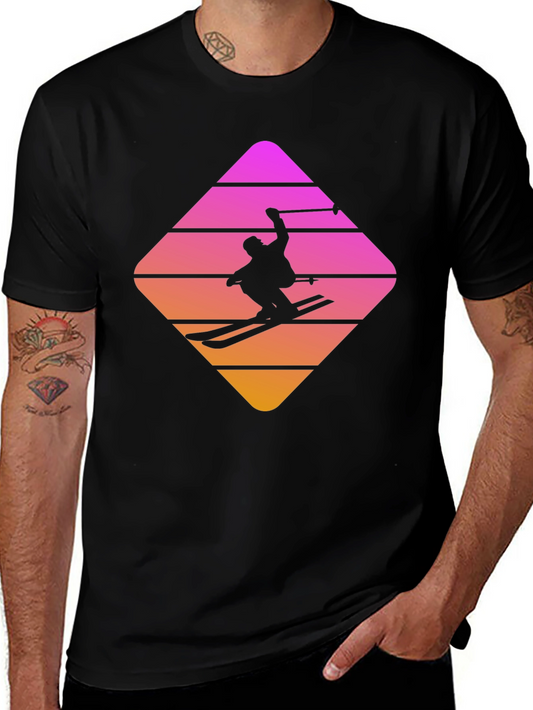 Retro Skiing T-Shirt - Stylish Black Cotton Blend Tee
