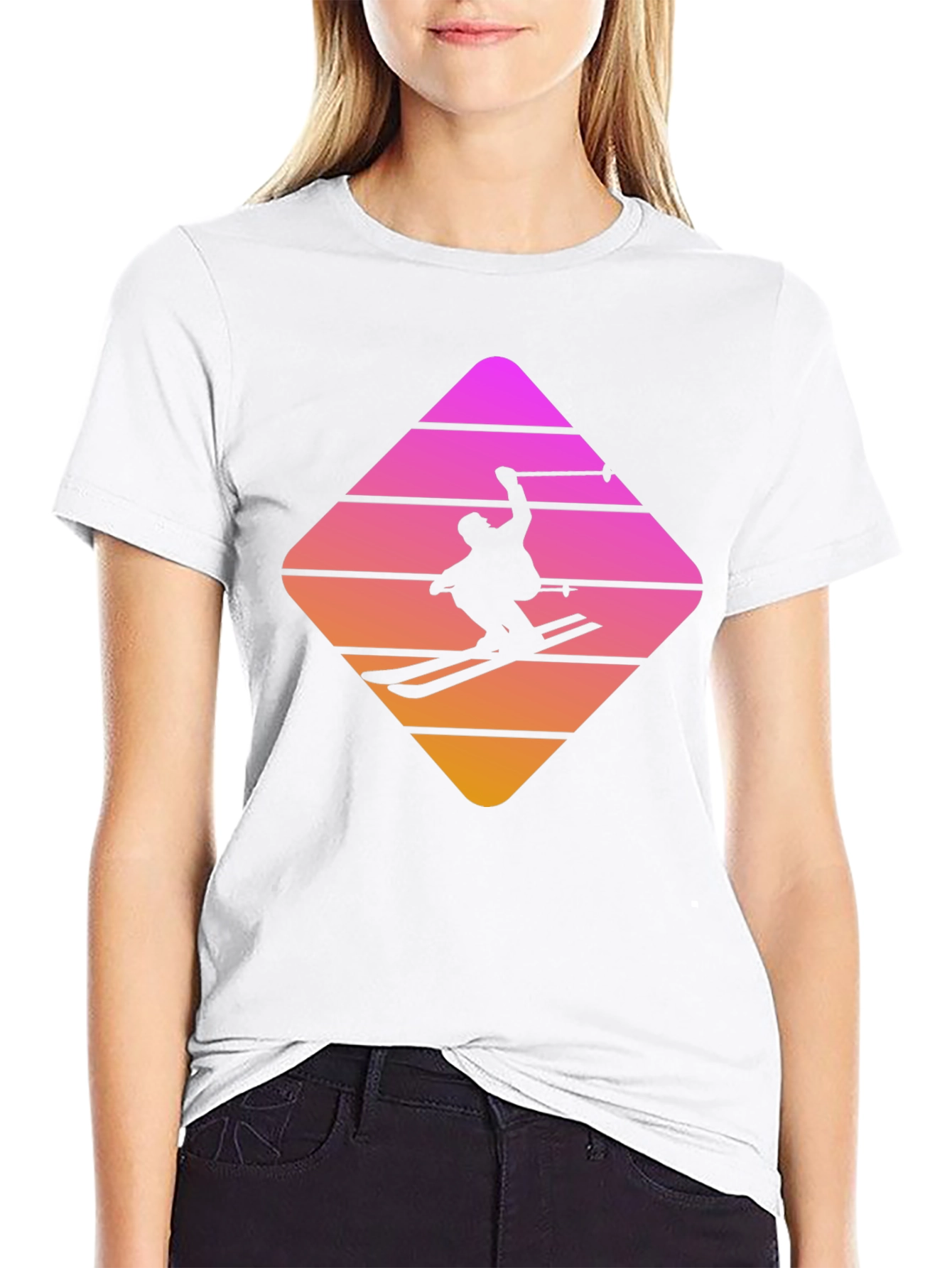 Retro Skiing T-Shirt - Stylish Black Cotton Blend Tee