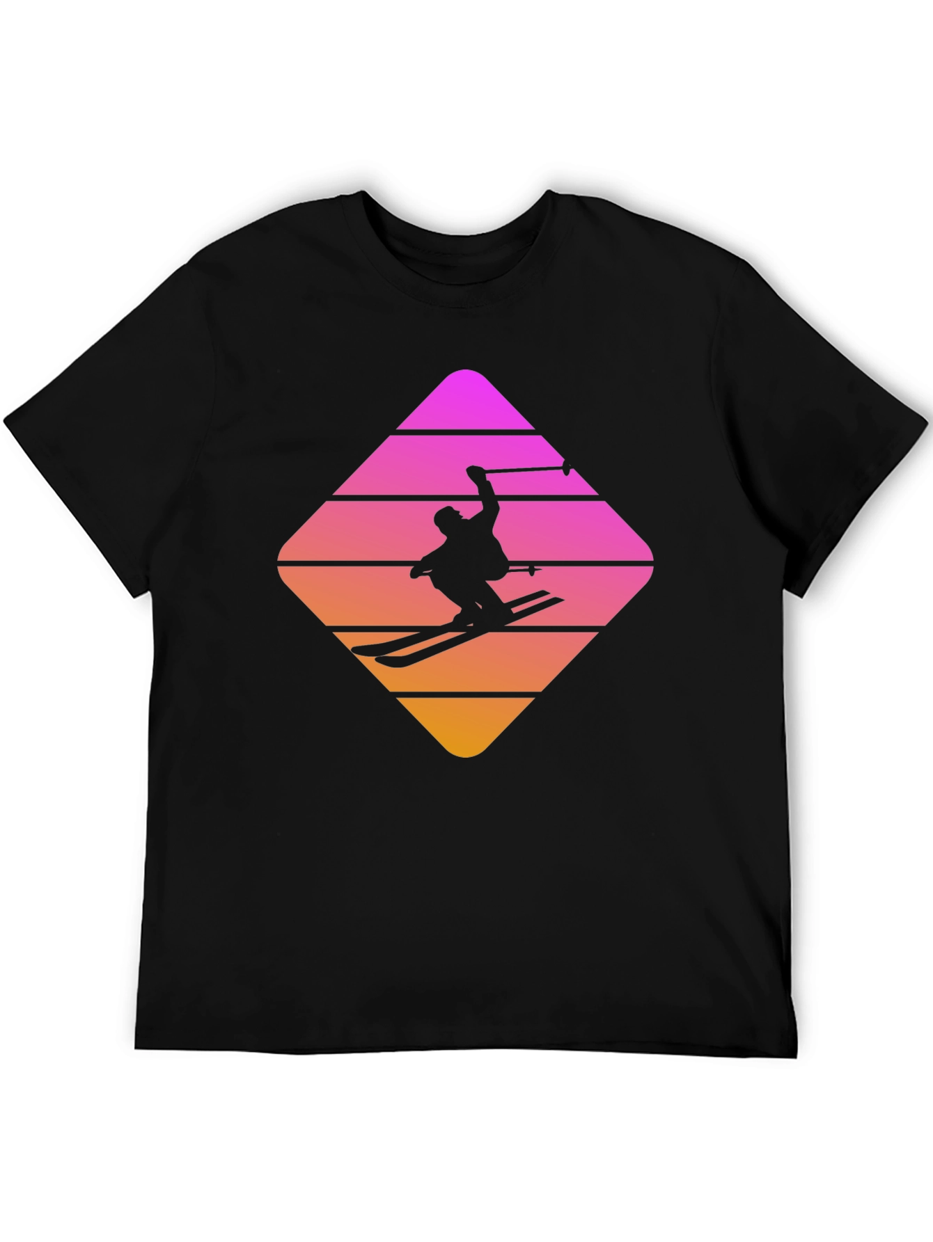 Retro Skiing T-Shirt - Stylish Black Cotton Blend Tee