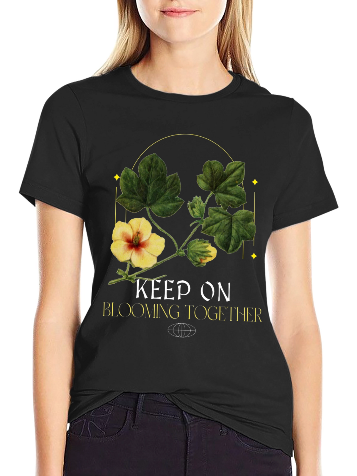 Keep On Blooming Together Black Graphic Tee