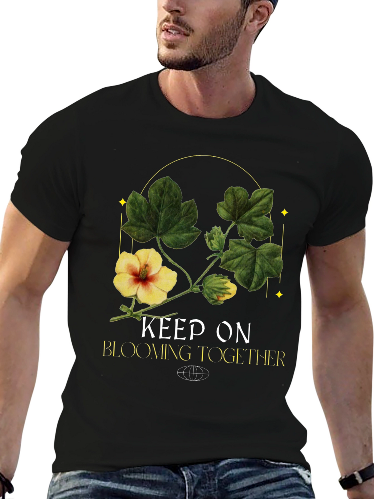 Keep On Blooming Together Black Graphic Tee