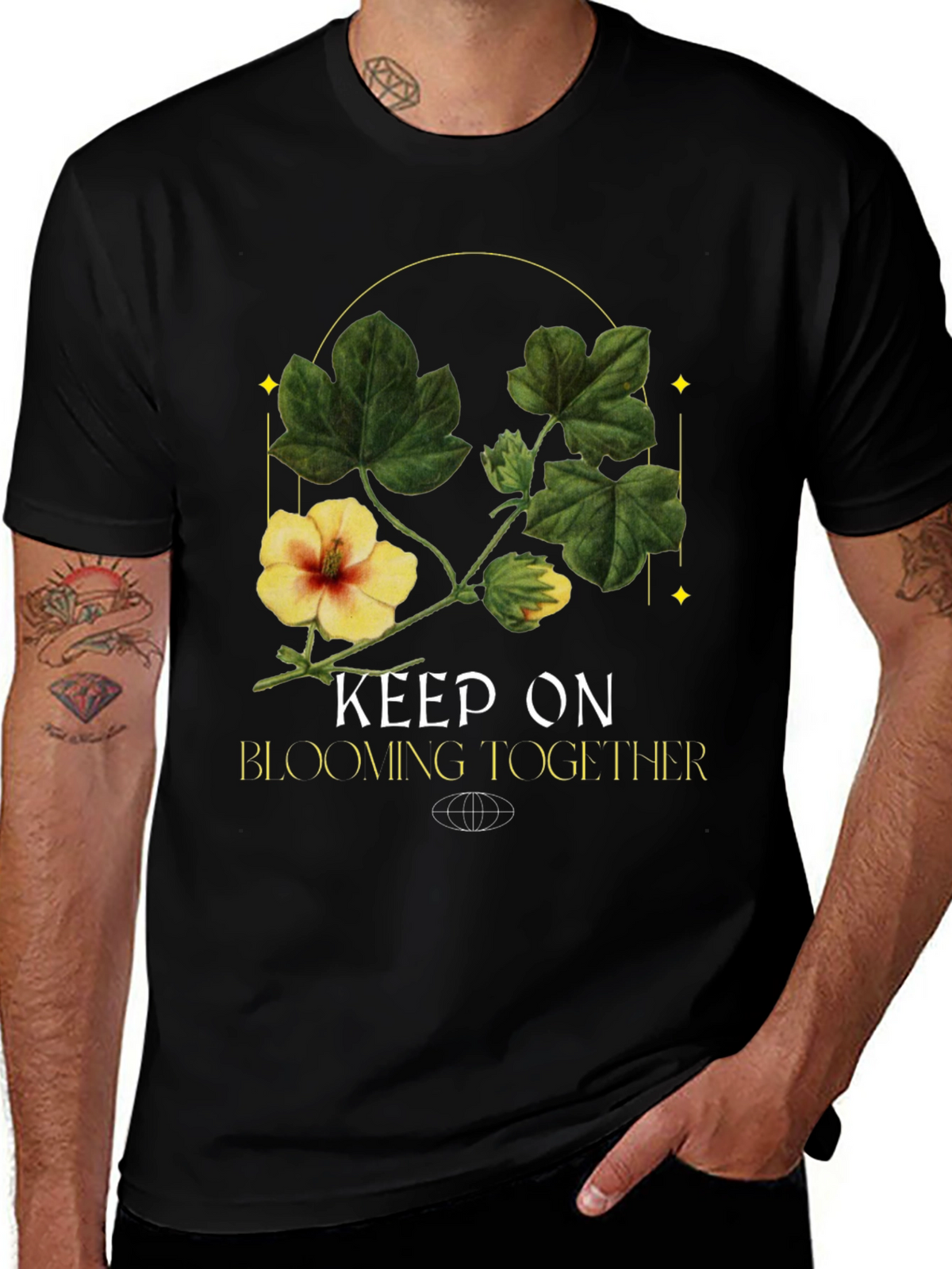 Keep On Blooming Together Black Graphic Tee