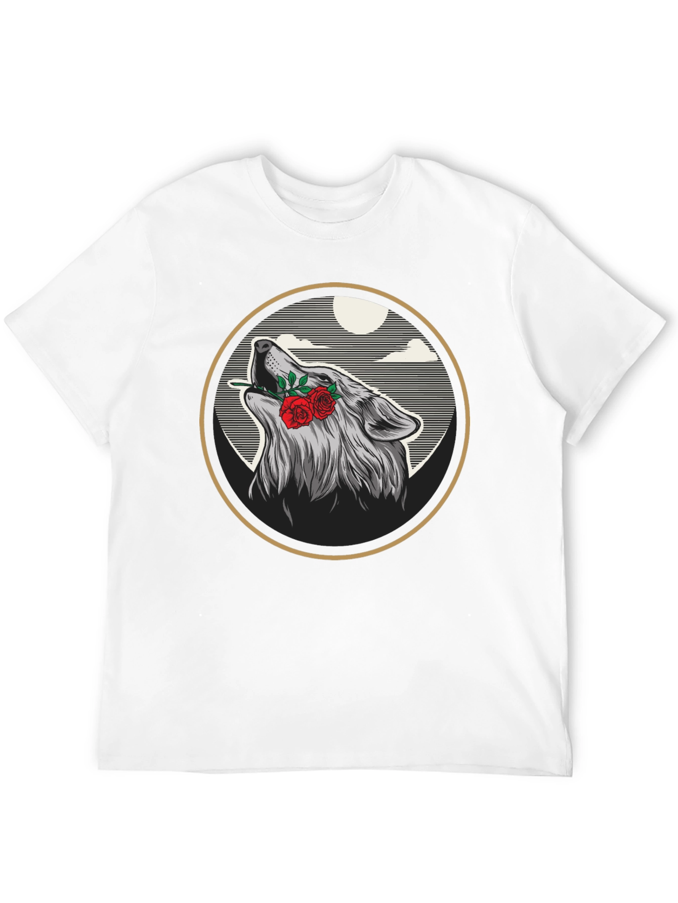 Wolf & Roses Graphic Tee - Artistic Black T-Shirt