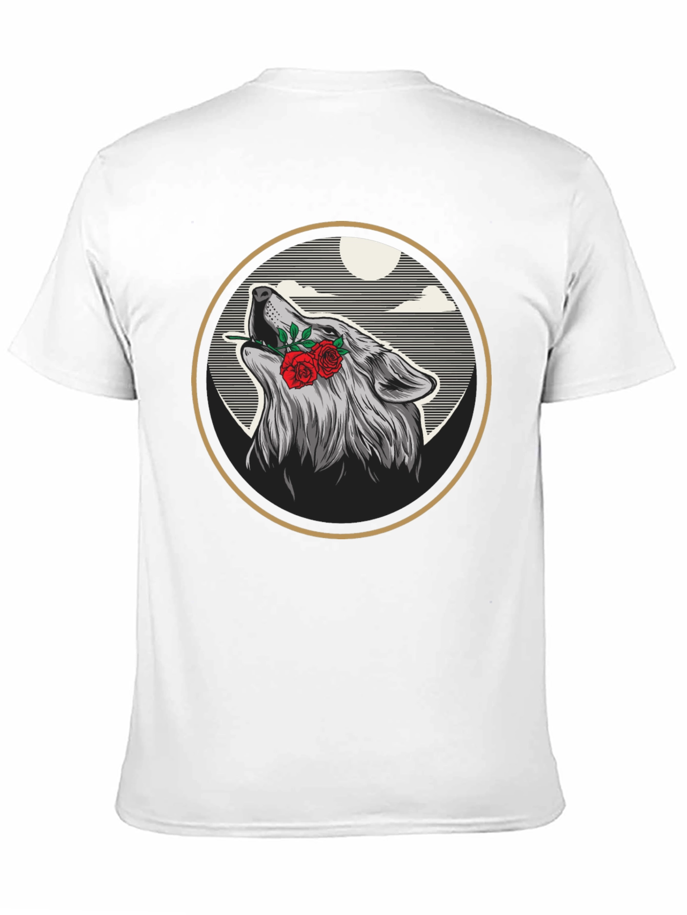 Wolf & Roses Graphic Tee - Artistic Black T-Shirt