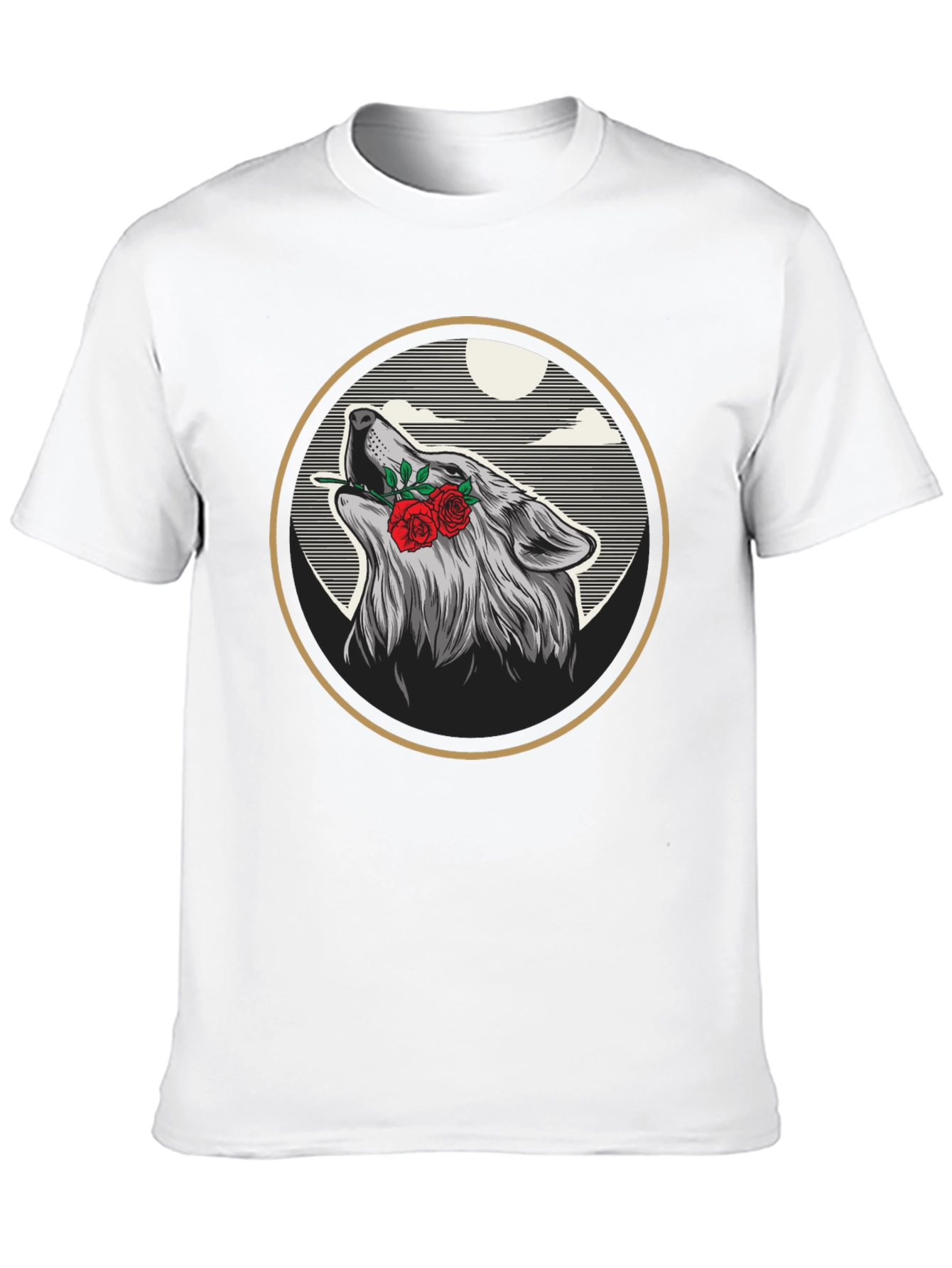 Wolf & Roses Graphic Tee - Artistic Black T-Shirt