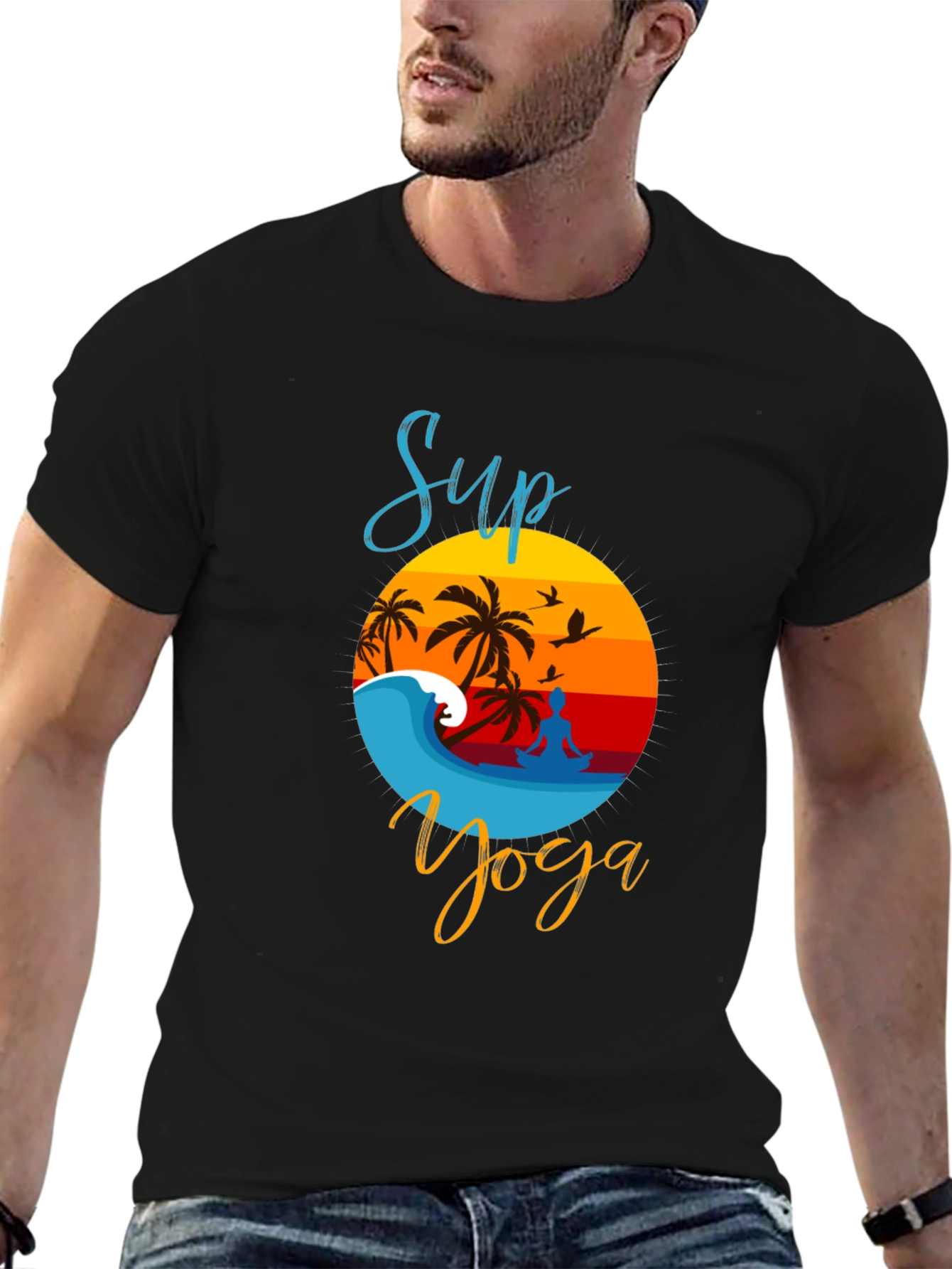 Sup Yoga Black T-Shirt - Beach Vibe Design