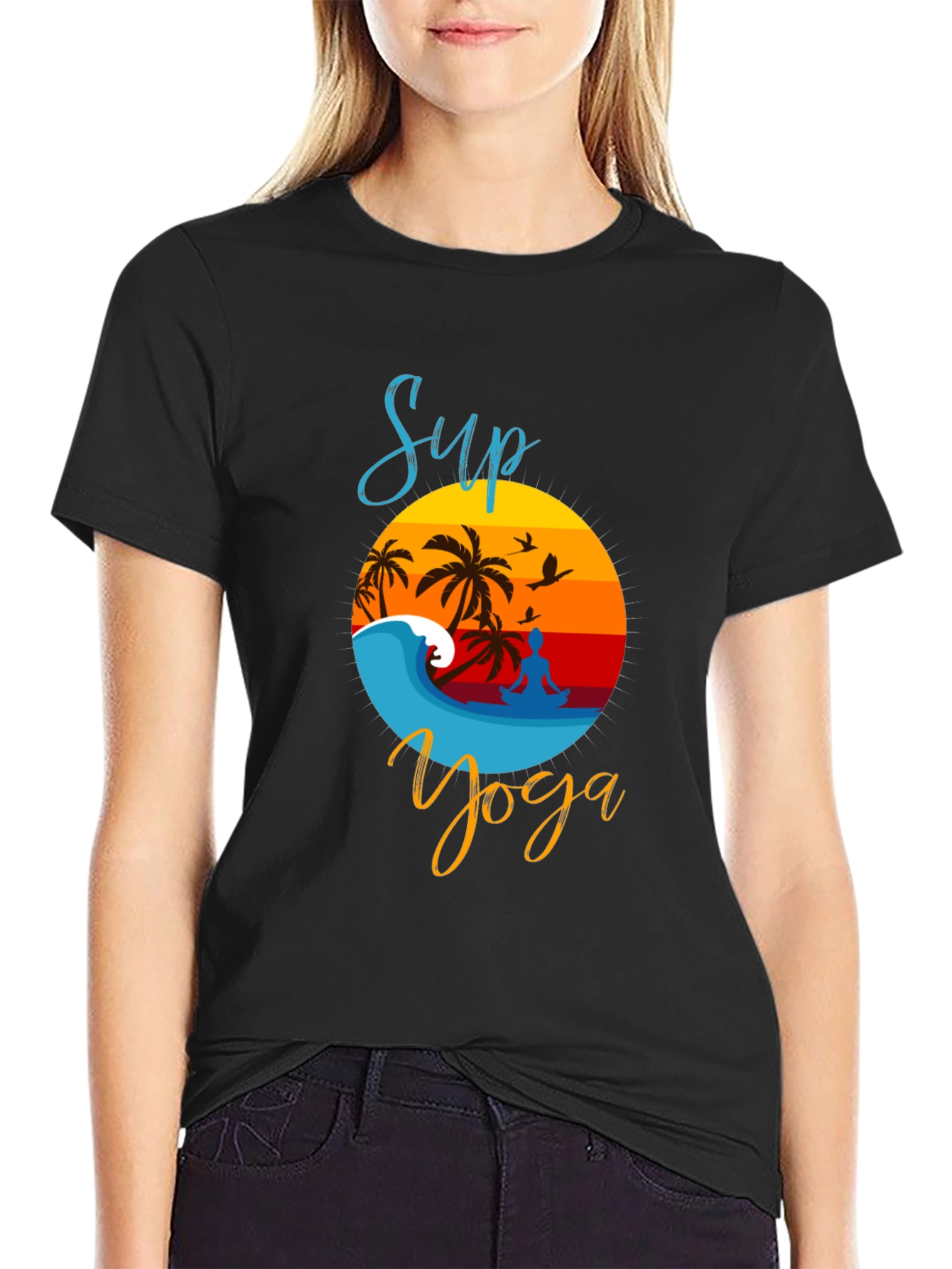 Sup Yoga Black T-Shirt - Beach Vibe Design
