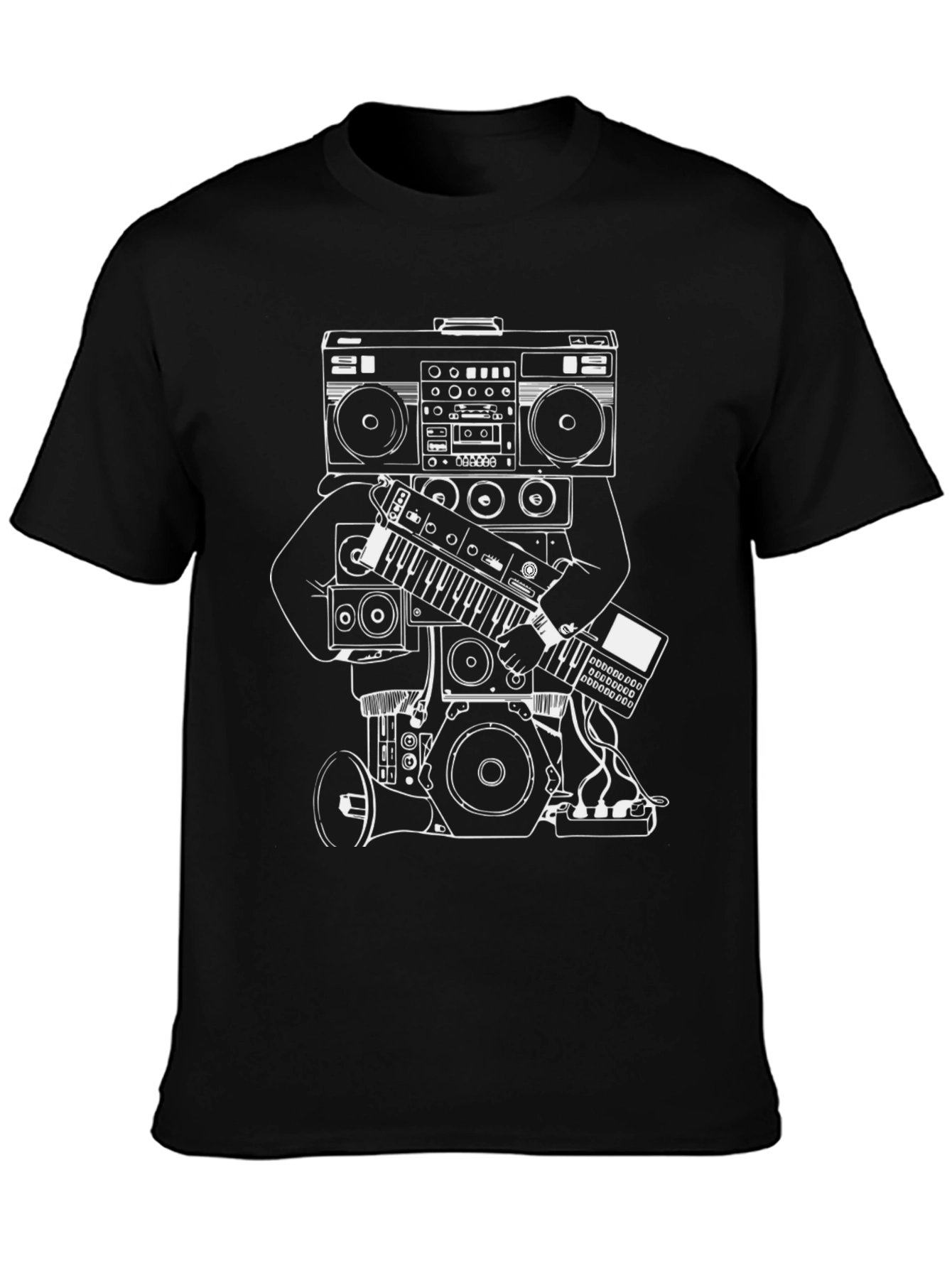 Cool Graphic Tee - Boombox & Keyboard Design