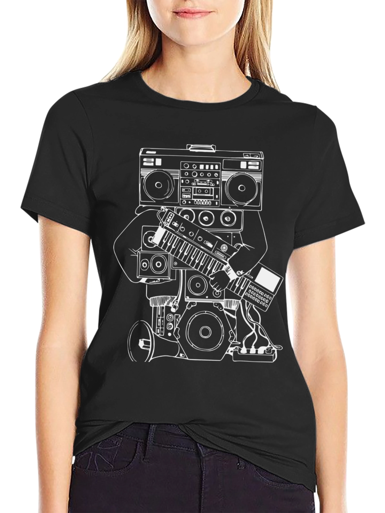 Cool Graphic Tee - Boombox & Keyboard Design