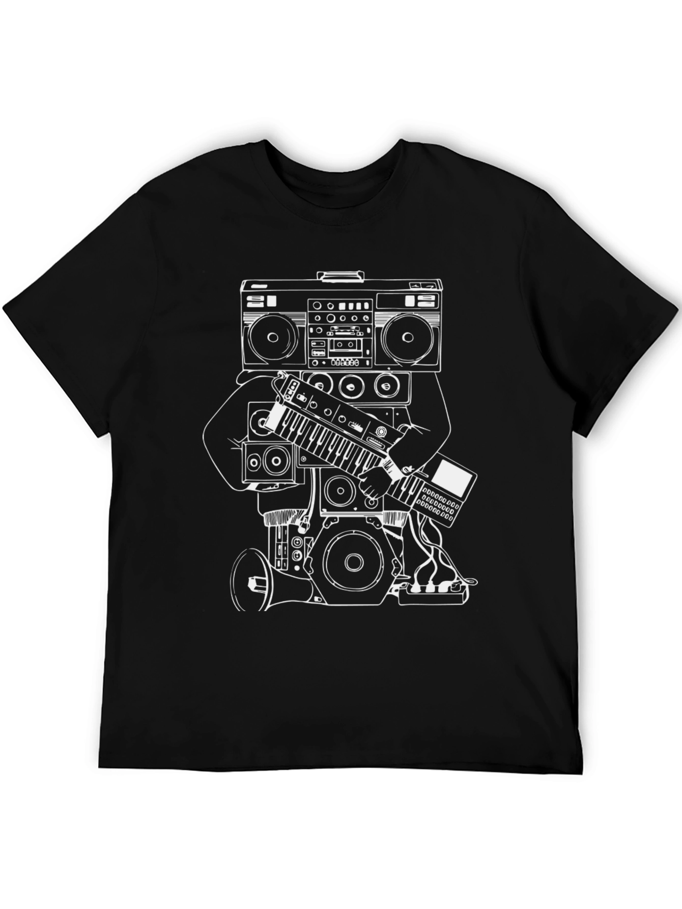 Cool Graphic Tee - Boombox & Keyboard Design
