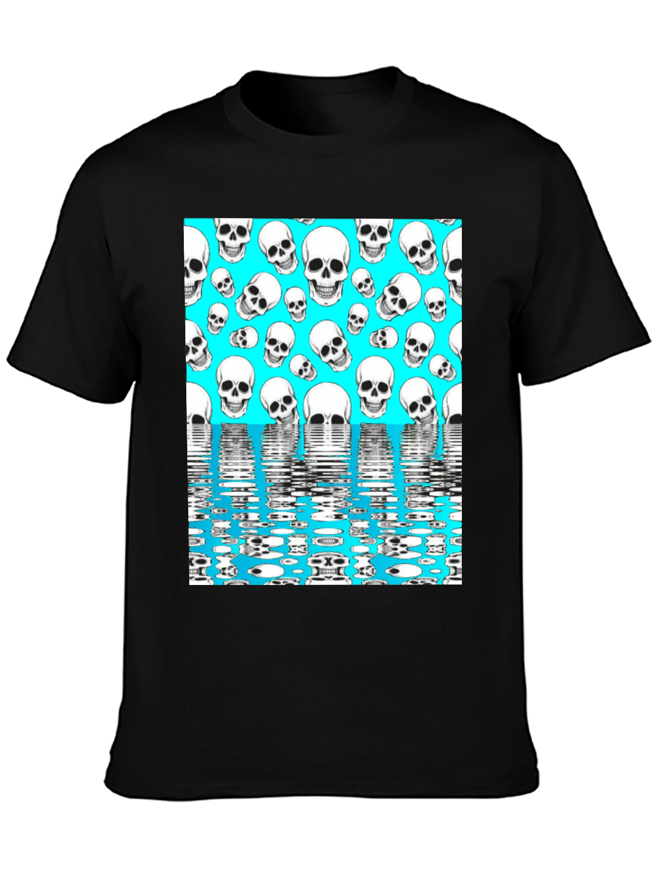 Skull Pattern T-Shirt - Aqua Blue