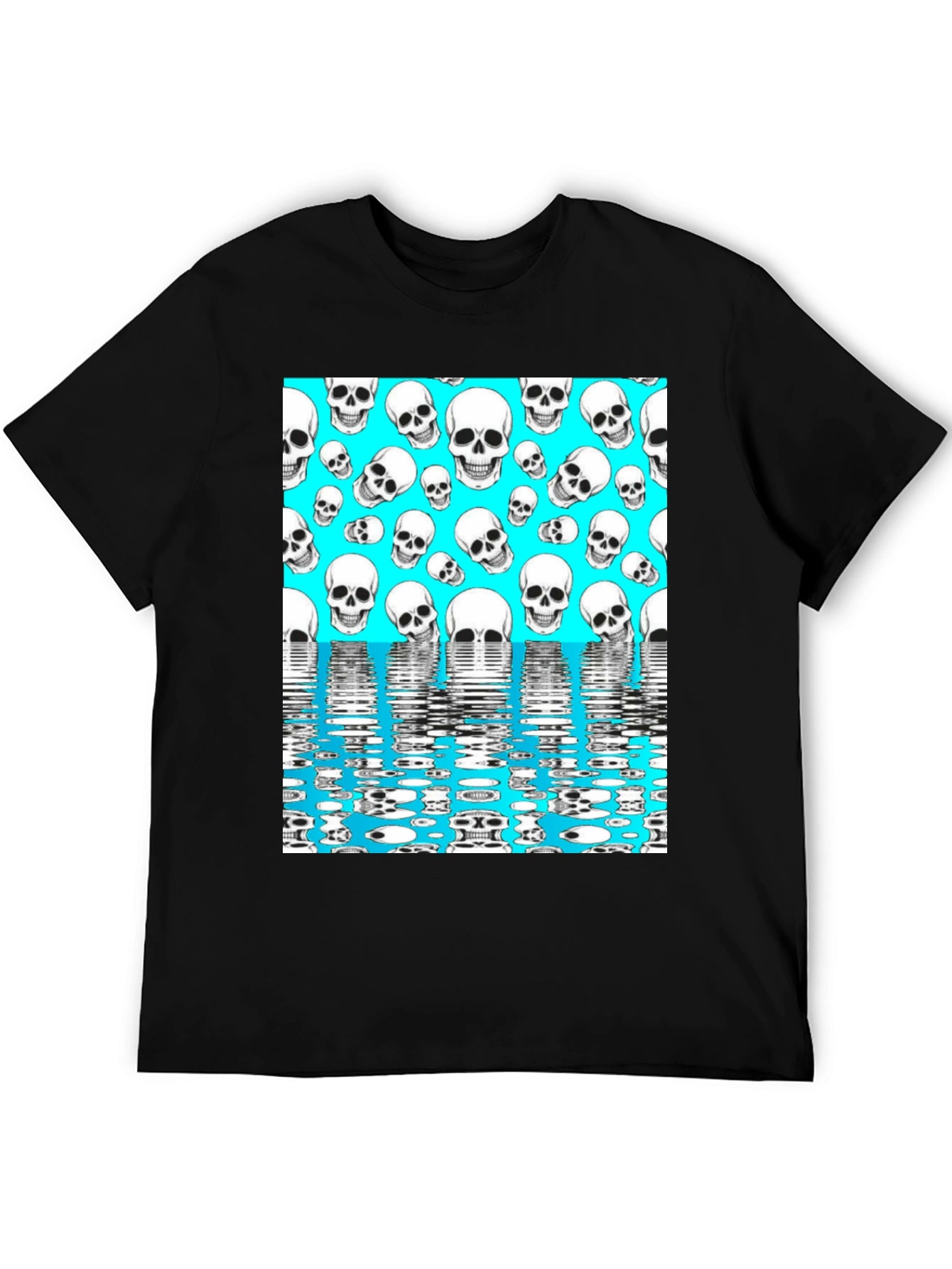 Skull Pattern T-Shirt - Aqua Blue