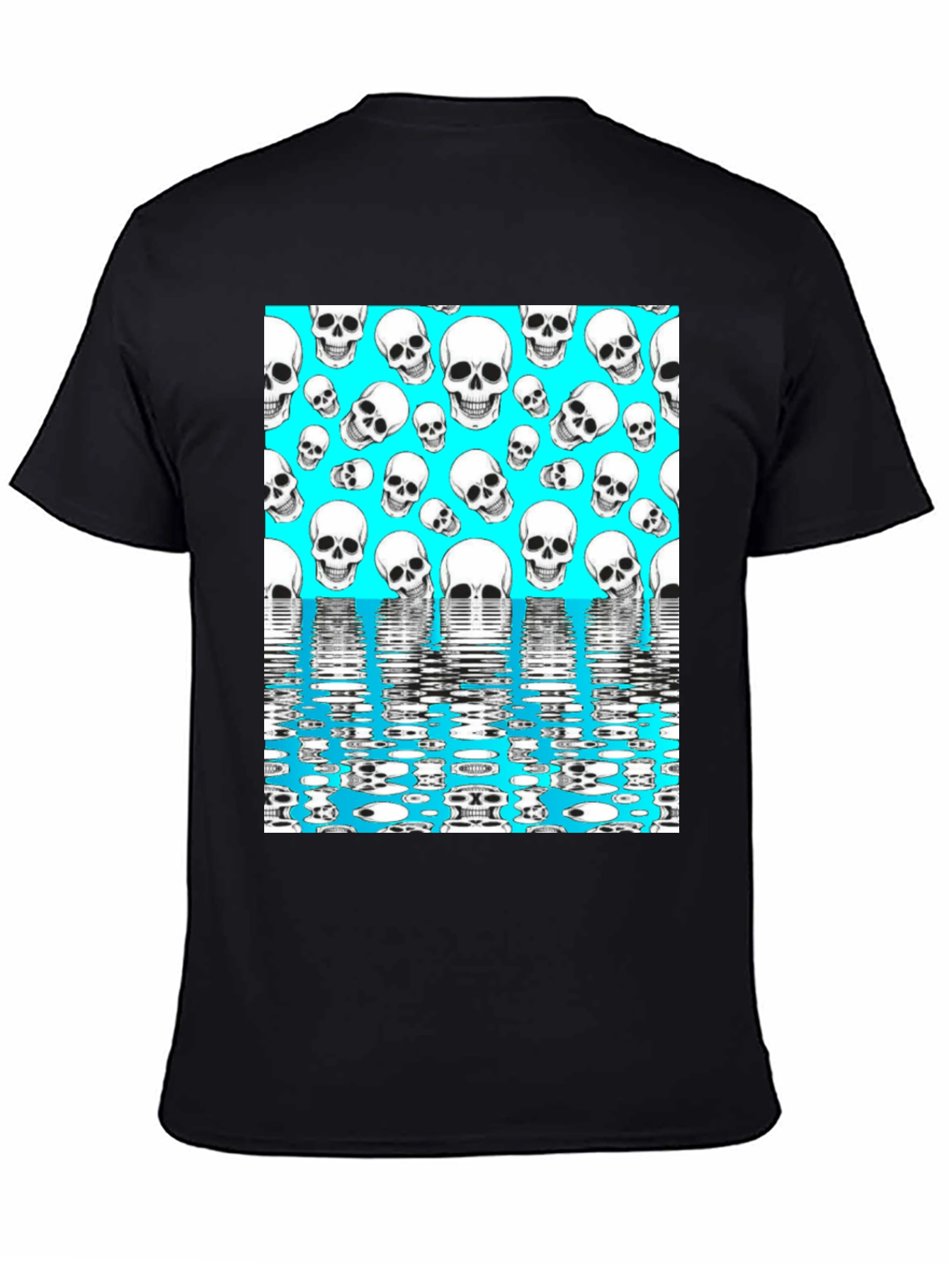 Skull Pattern T-Shirt - Aqua Blue