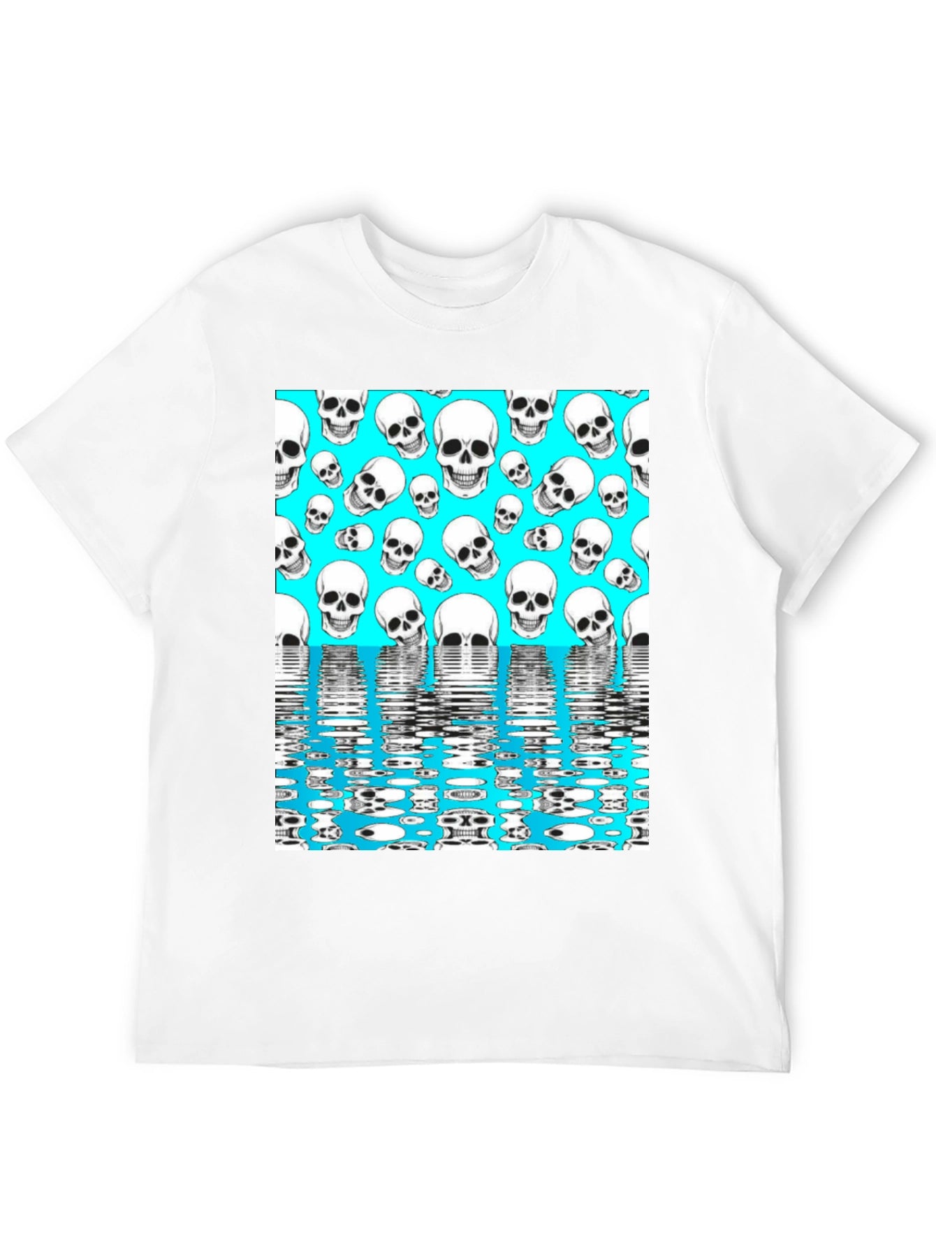 Skull Pattern T-Shirt - Aqua Blue