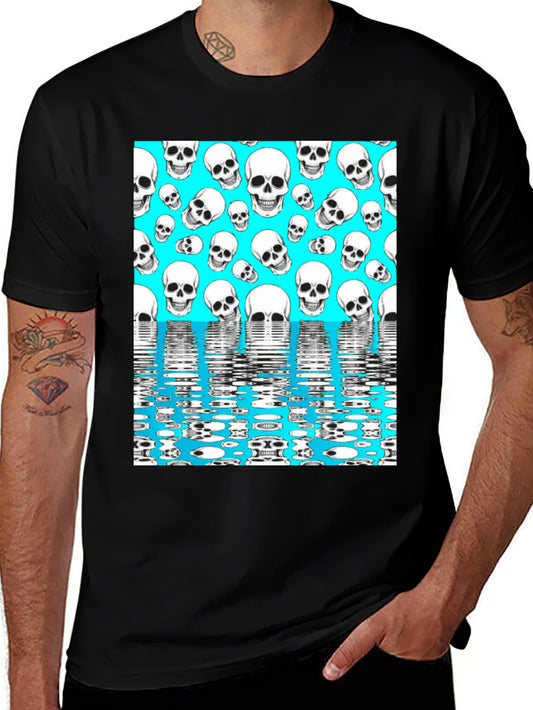Skull Pattern T-Shirt - Aqua Blue