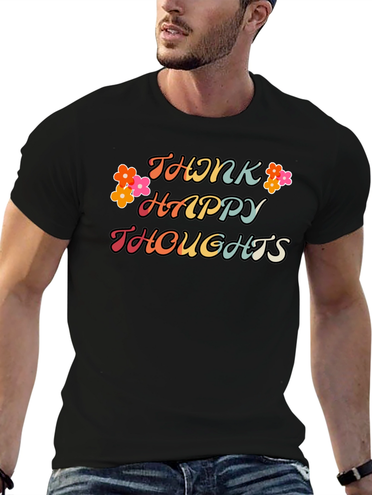 Think Happy Thoughts Graphic Tee - Black