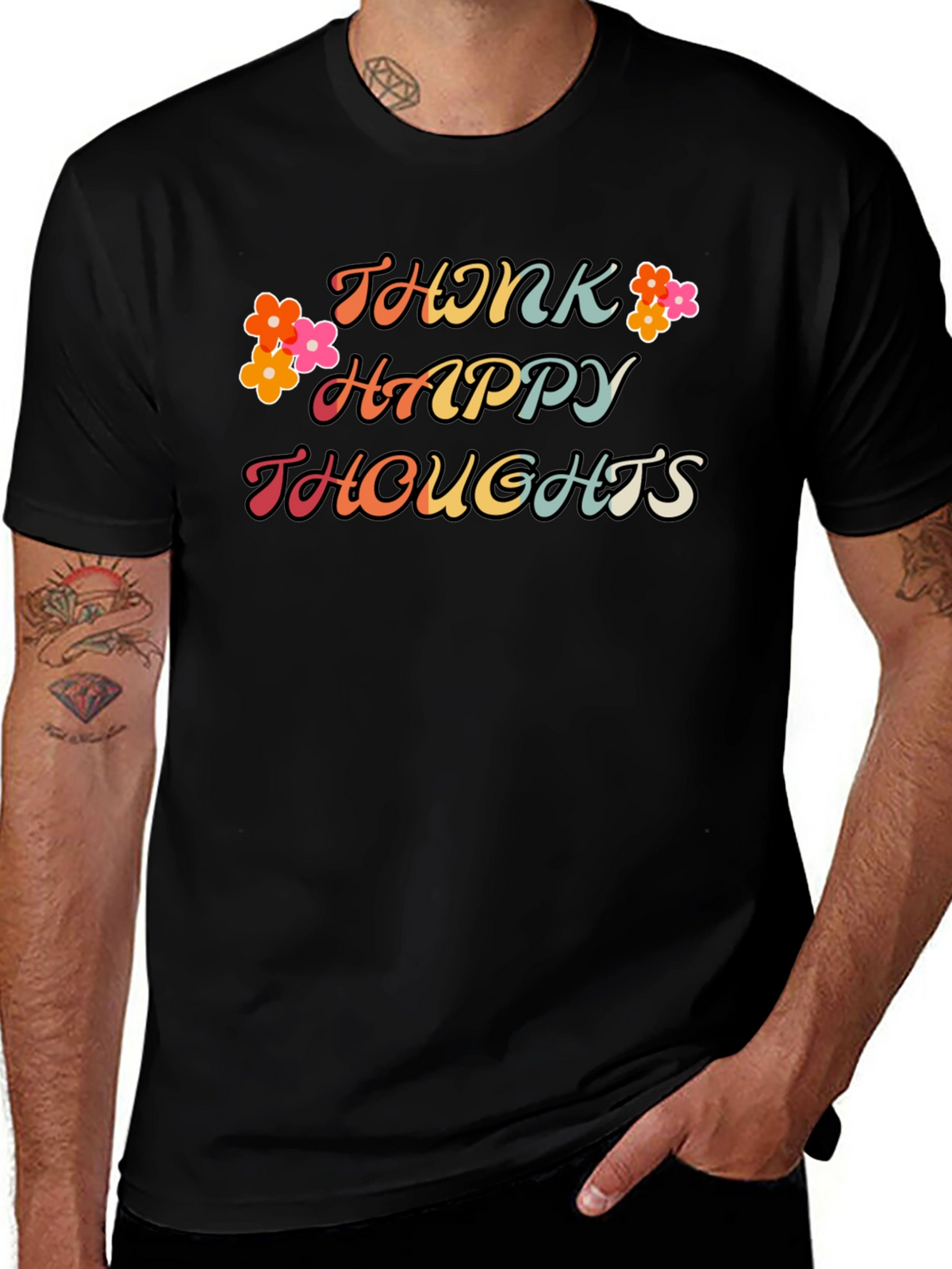 Think Happy Thoughts Graphic Tee - Black