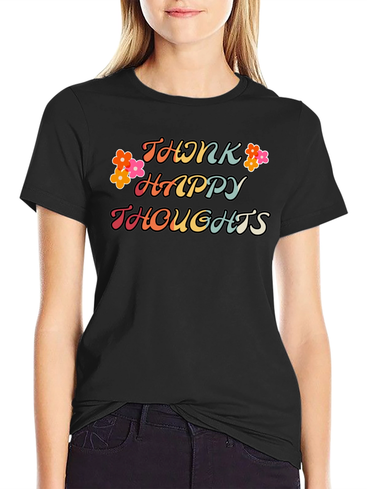 Think Happy Thoughts Graphic Tee - Black