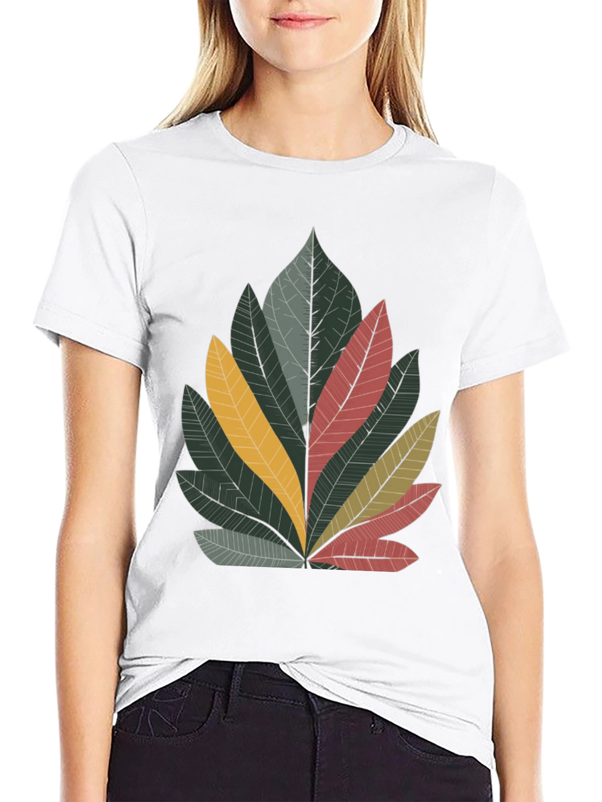 Leaf Graphic Print Crew Neck Tee