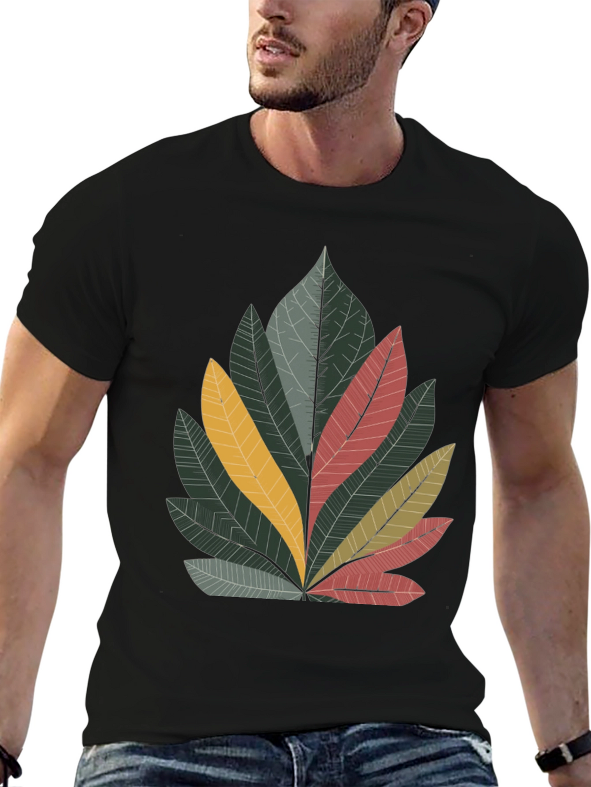 Leaf Graphic Print Crew Neck Tee