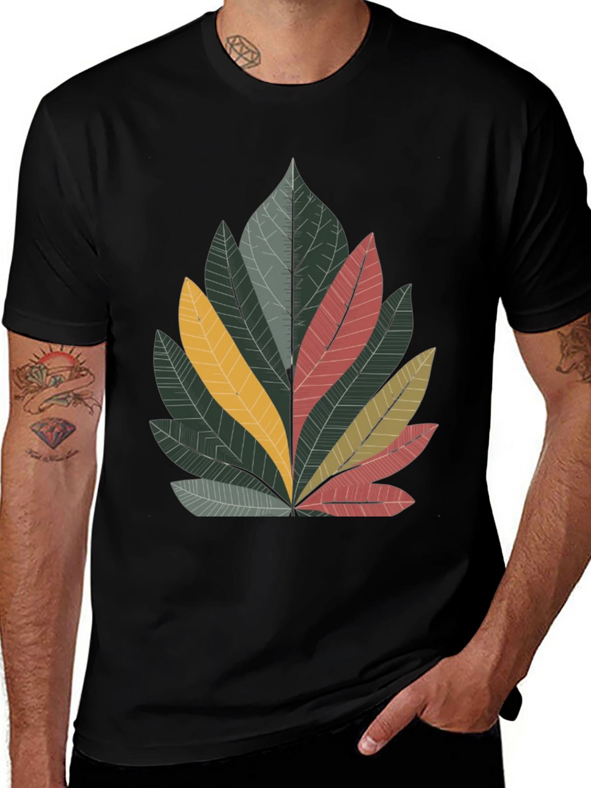 Leaf Graphic Print Crew Neck Tee