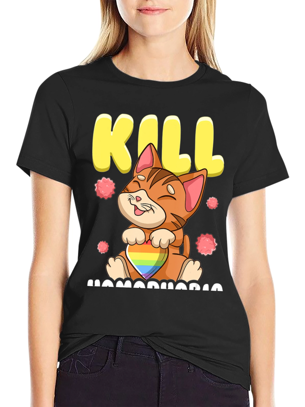 Kill Homophobia Cat Graphic T-Shirt