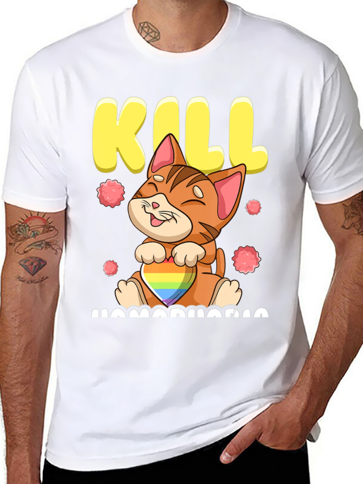 Kill Homophobia Cat Graphic T-Shirt