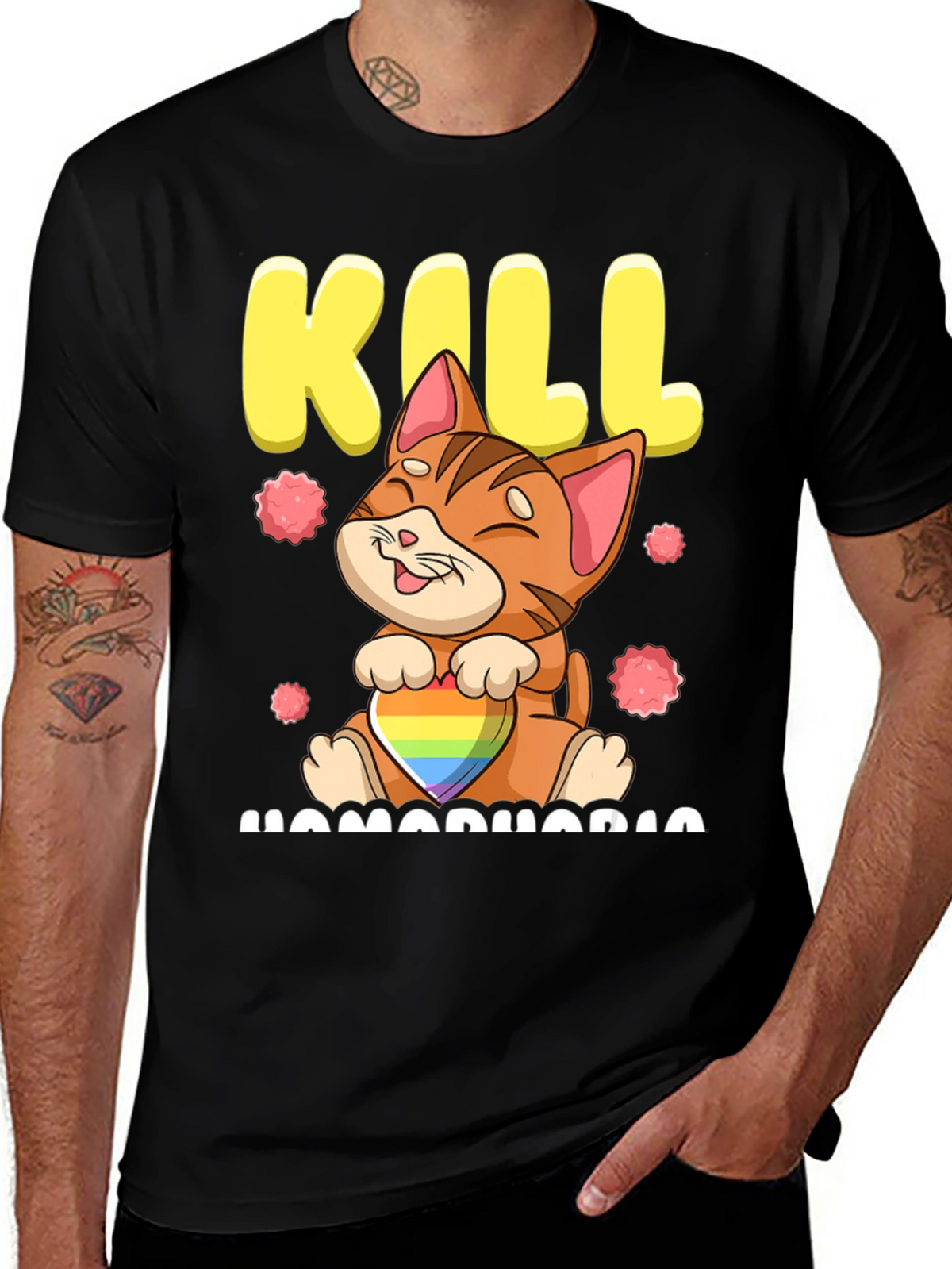 Kill Homophobia Cat Graphic T-Shirt