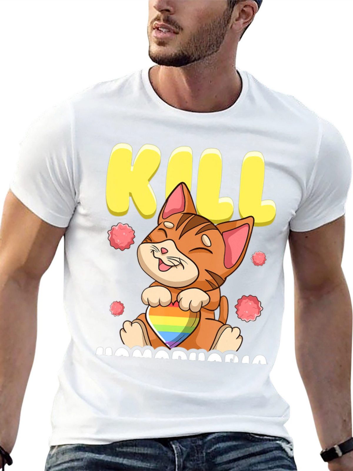 Kill Homophobia Cat Graphic T-Shirt