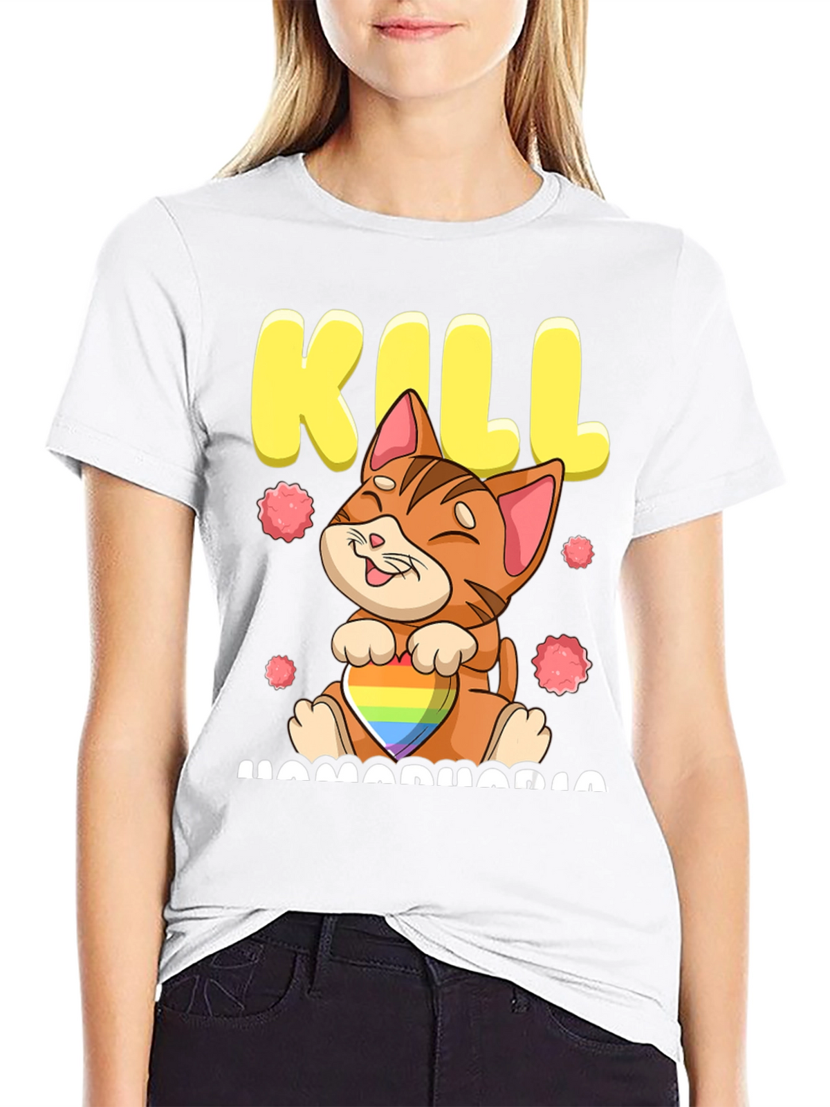 Kill Homophobia Cat Graphic T-Shirt