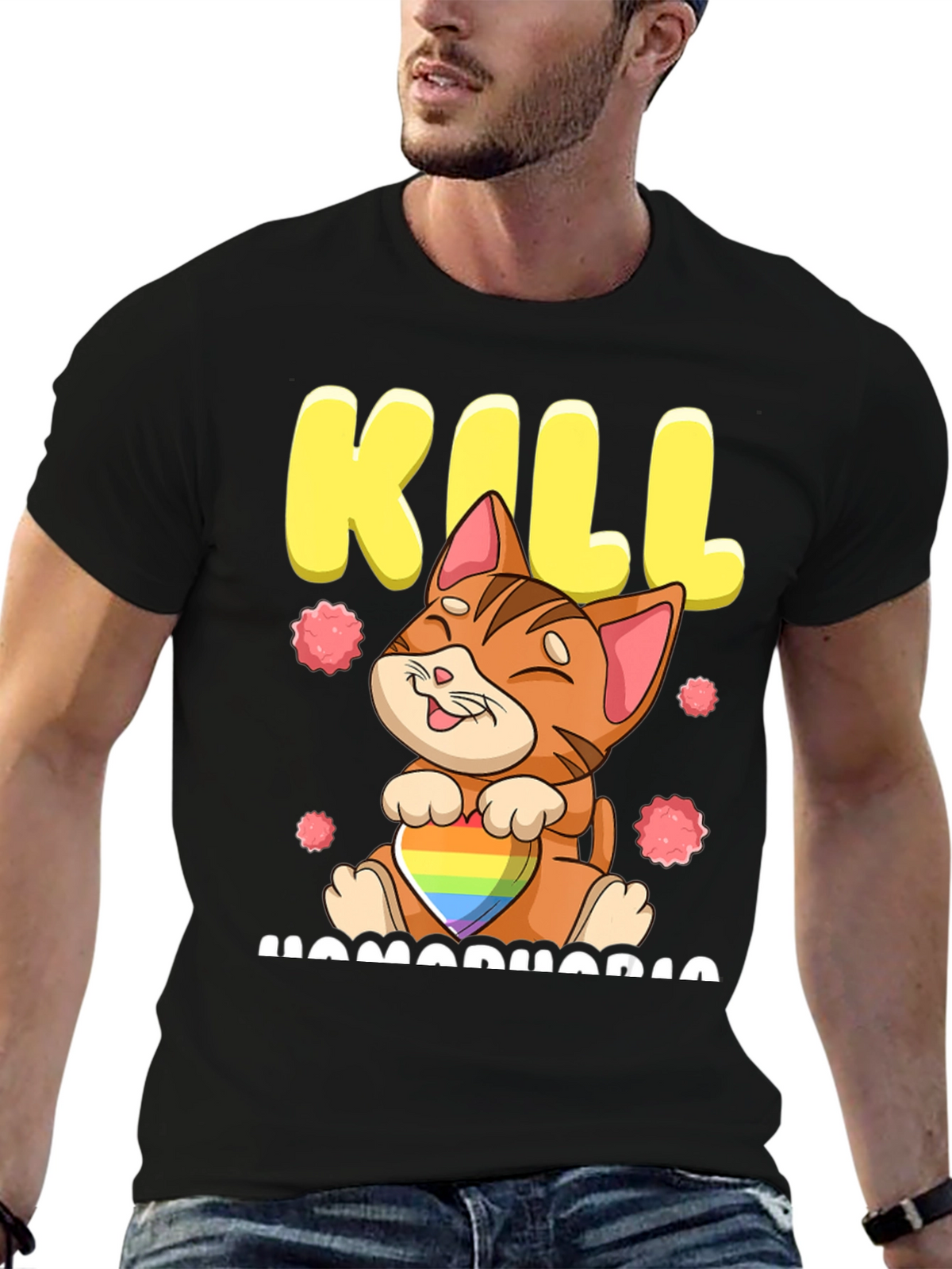 Kill Homophobia Cat Graphic T-Shirt