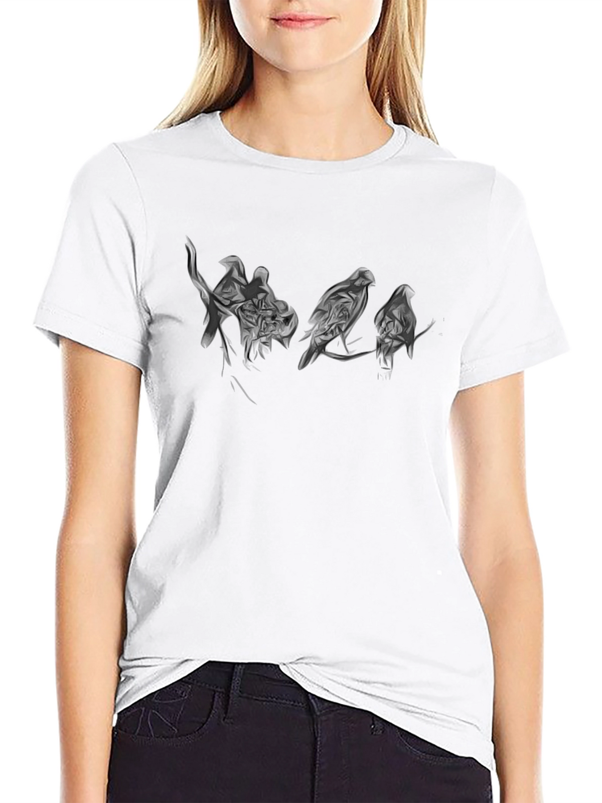 Mens Black T-Shirt with Bird Silhouette Design