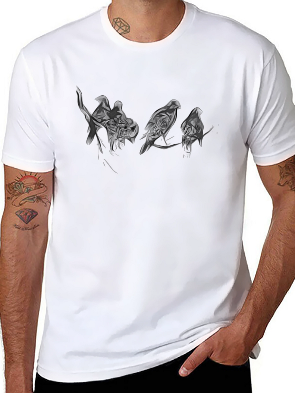 Mens Black T-Shirt with Bird Silhouette Design