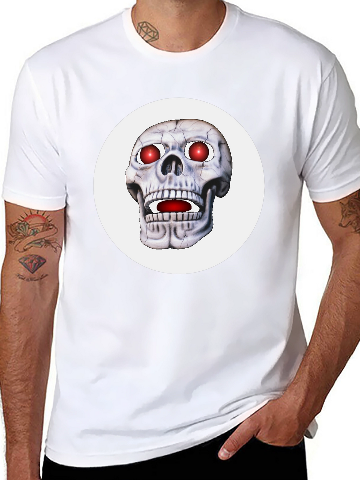 Mens Black T-Shirt with Glowing Skull Design
