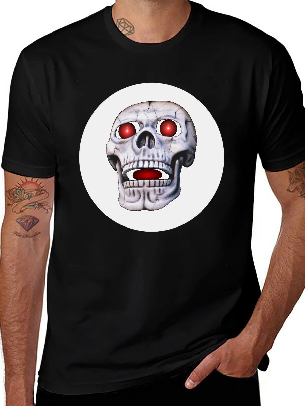 Mens Black T-Shirt with Glowing Skull Design