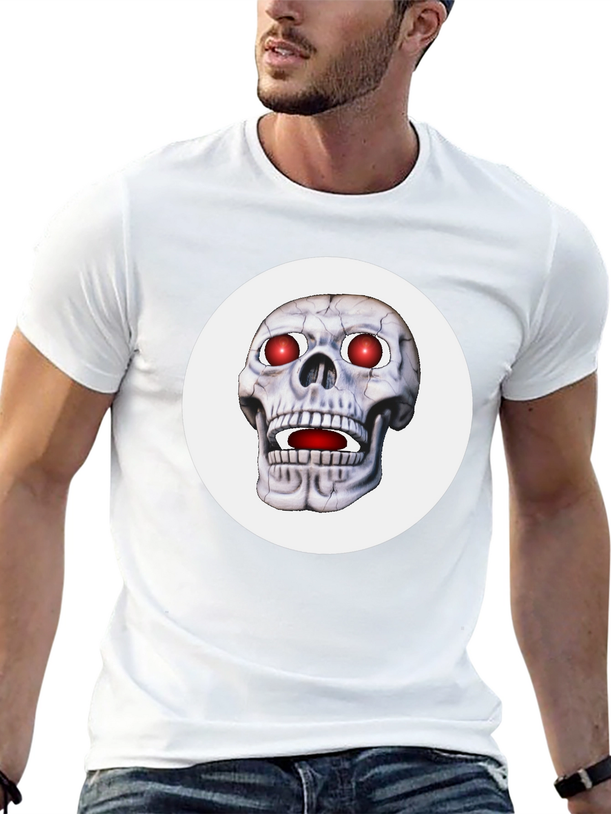 Mens Black T-Shirt with Glowing Skull Design
