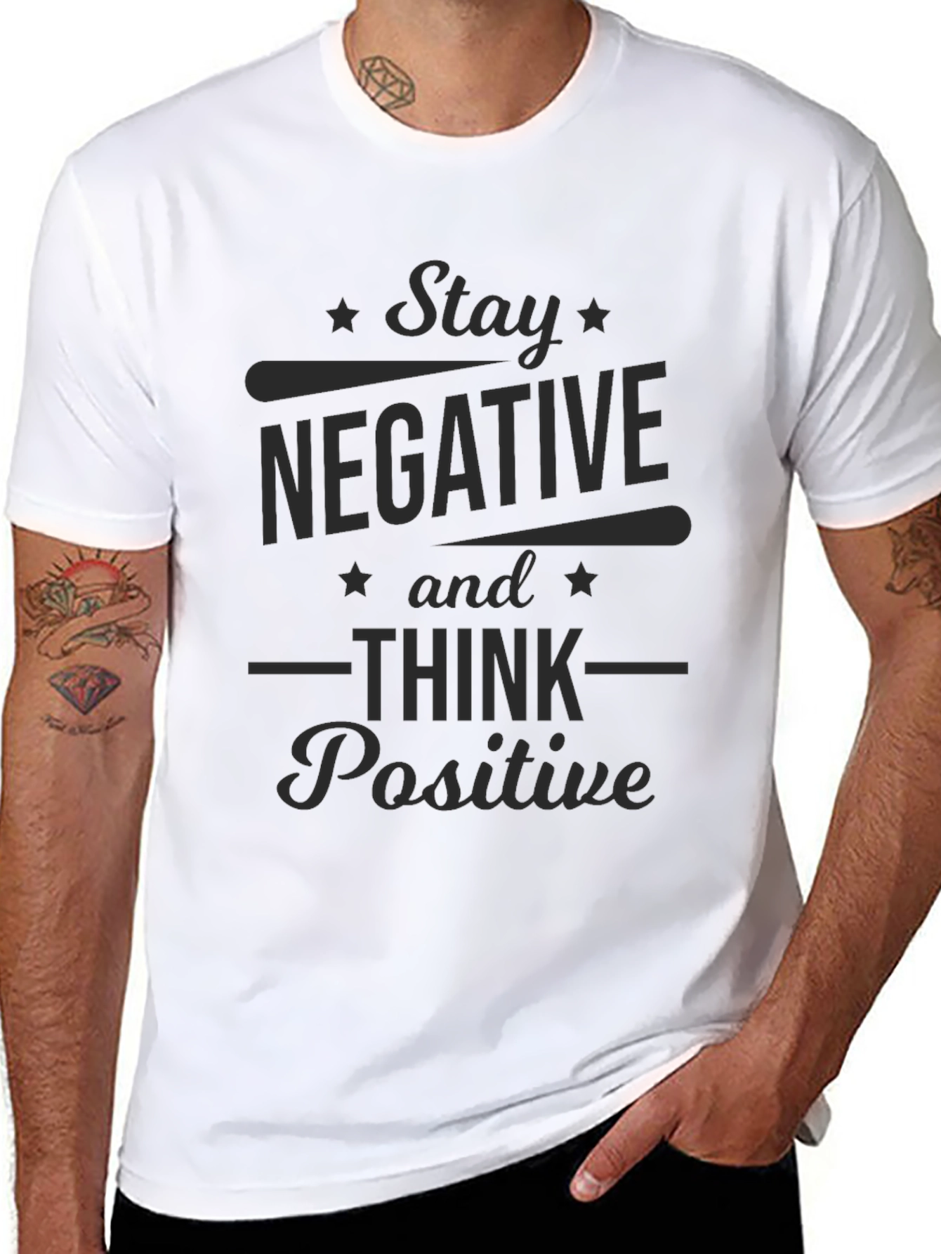 Stay Negative Think Positive Graphic Tee - Black